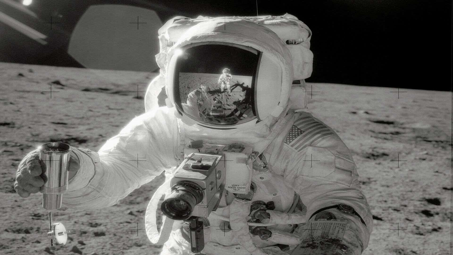 Astronaut, moon, lunar module, Full HD Desktop Wallpaper