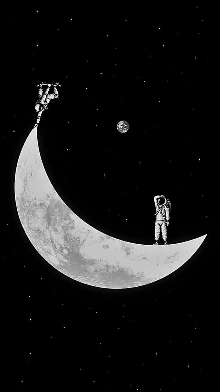astronaut, crescent moon, Earth, HD Phone Wallpaper