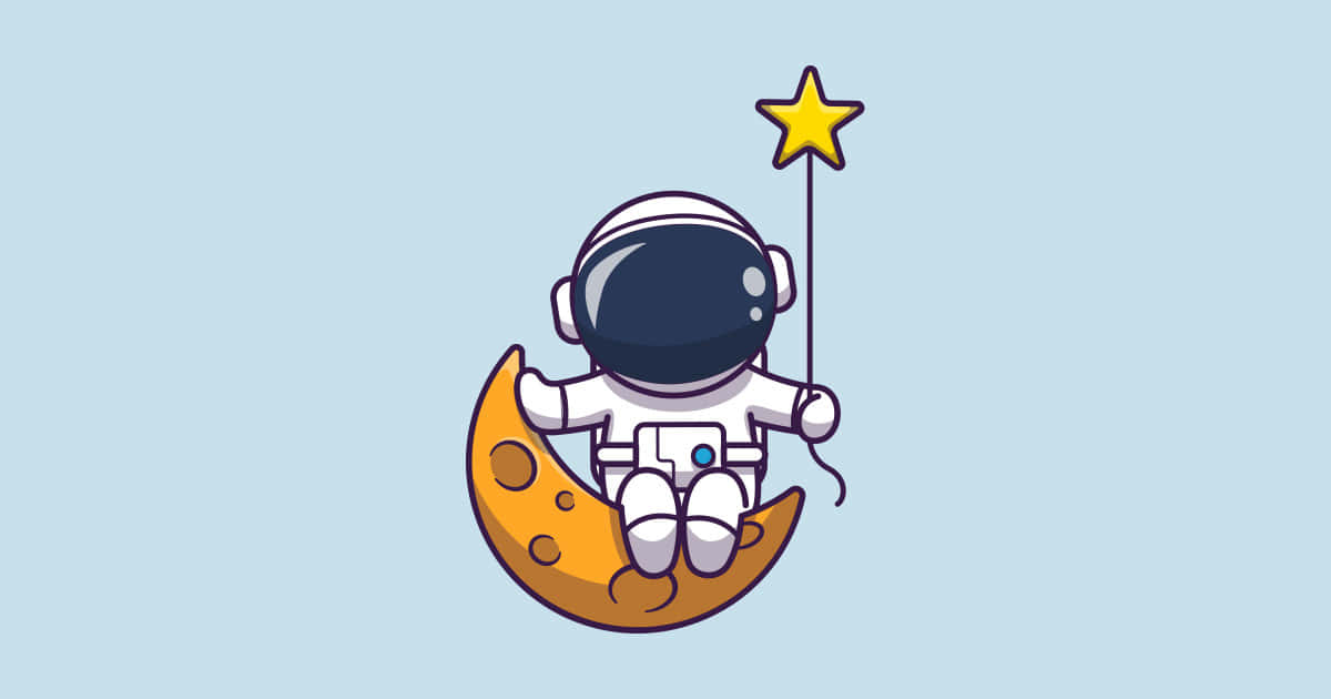 astronaut, crescent moon, yellow star, SD Desktop Wallpaper