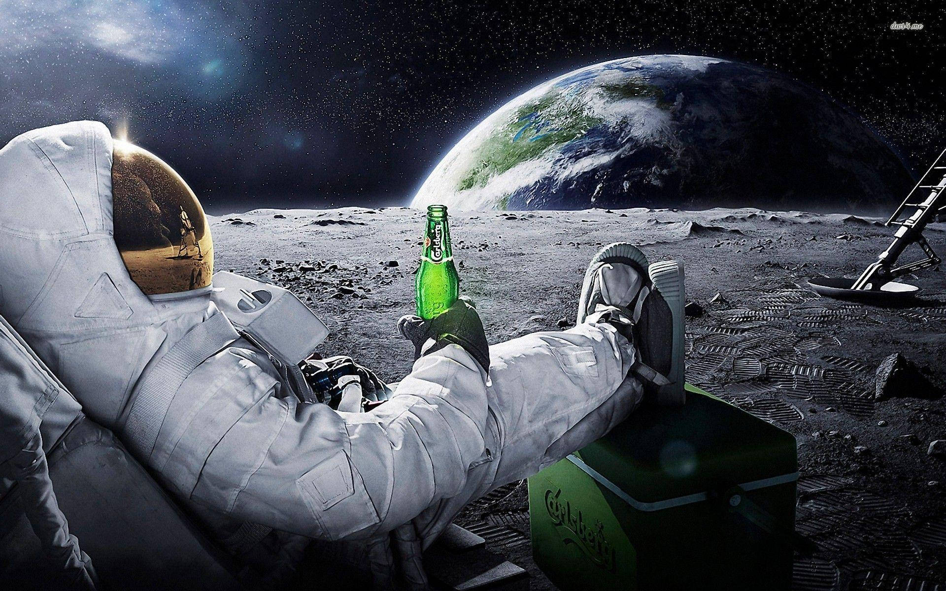 Drinking Space Astronaut, astronaut, moon, Full HD Desktop Wallpaper