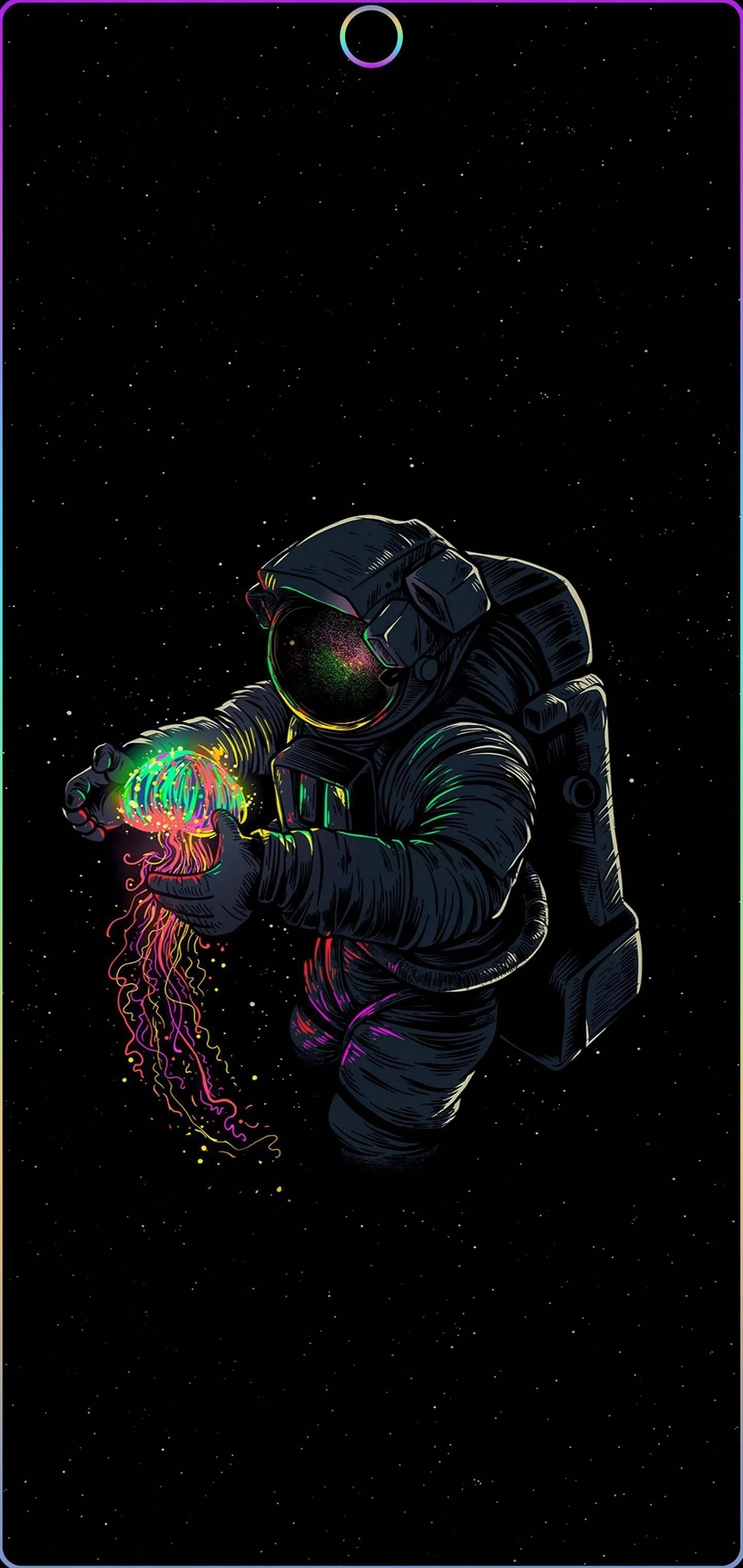 AMOLED, Astronaut, punch hole, 4K Phone Wallpaper