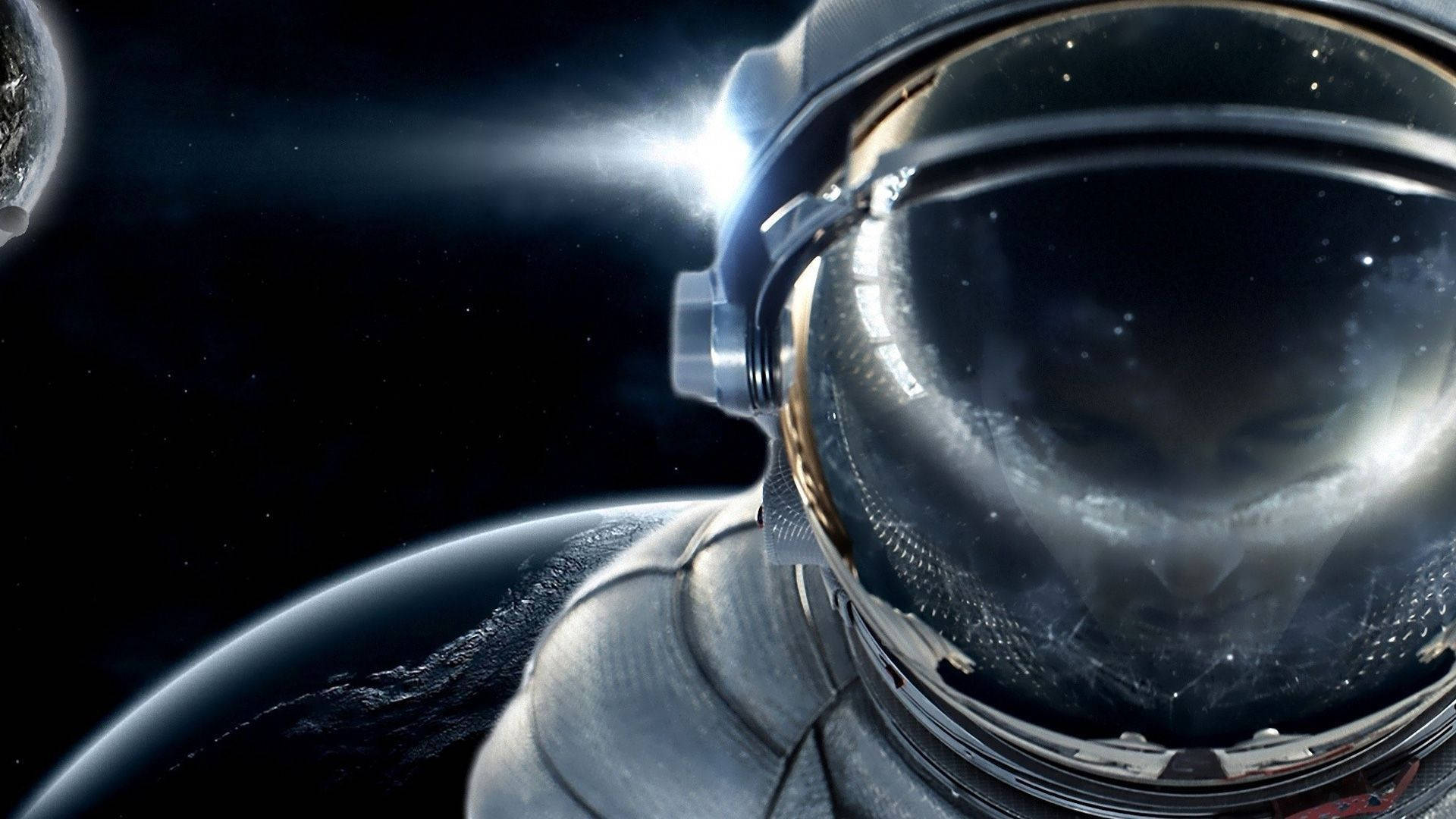 Astronaut, helmet, Earth, Full HD Desktop Wallpaper
