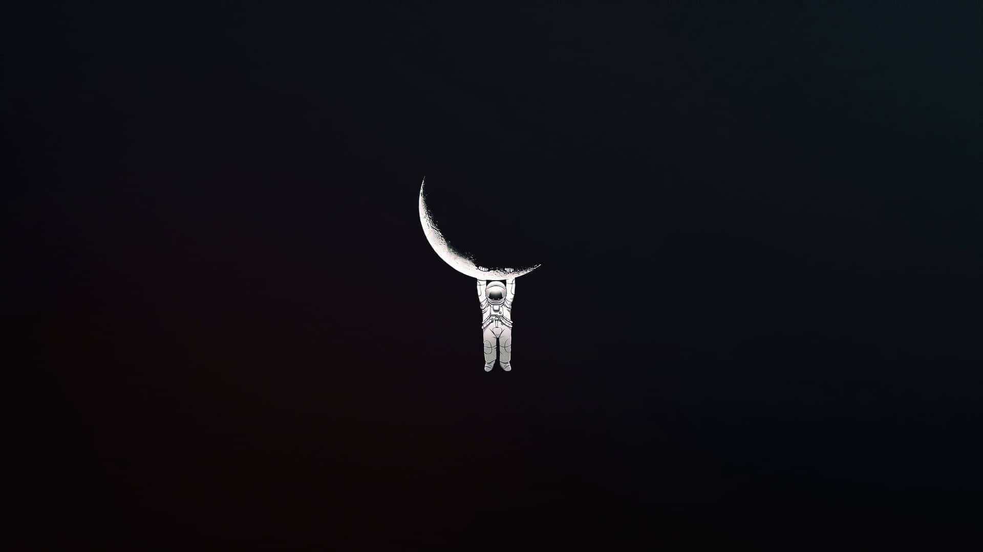 Astronaut, crescent moon, darkness, Full HD Desktop Wallpaper