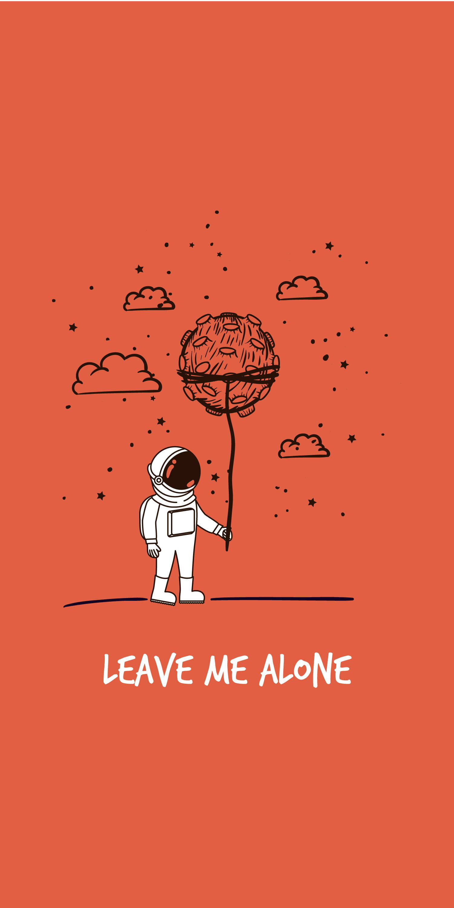 Astronaut, brain-shaped balloon, starry orange sky, 2K Phone Wallpaper