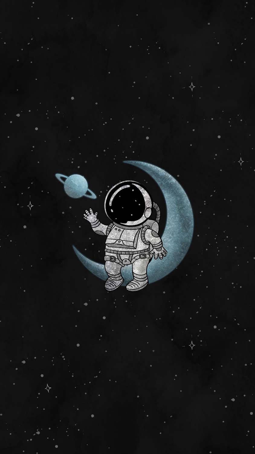 cartoon astronaut, crescent moon, starry night sky, HD Phone Wallpaper