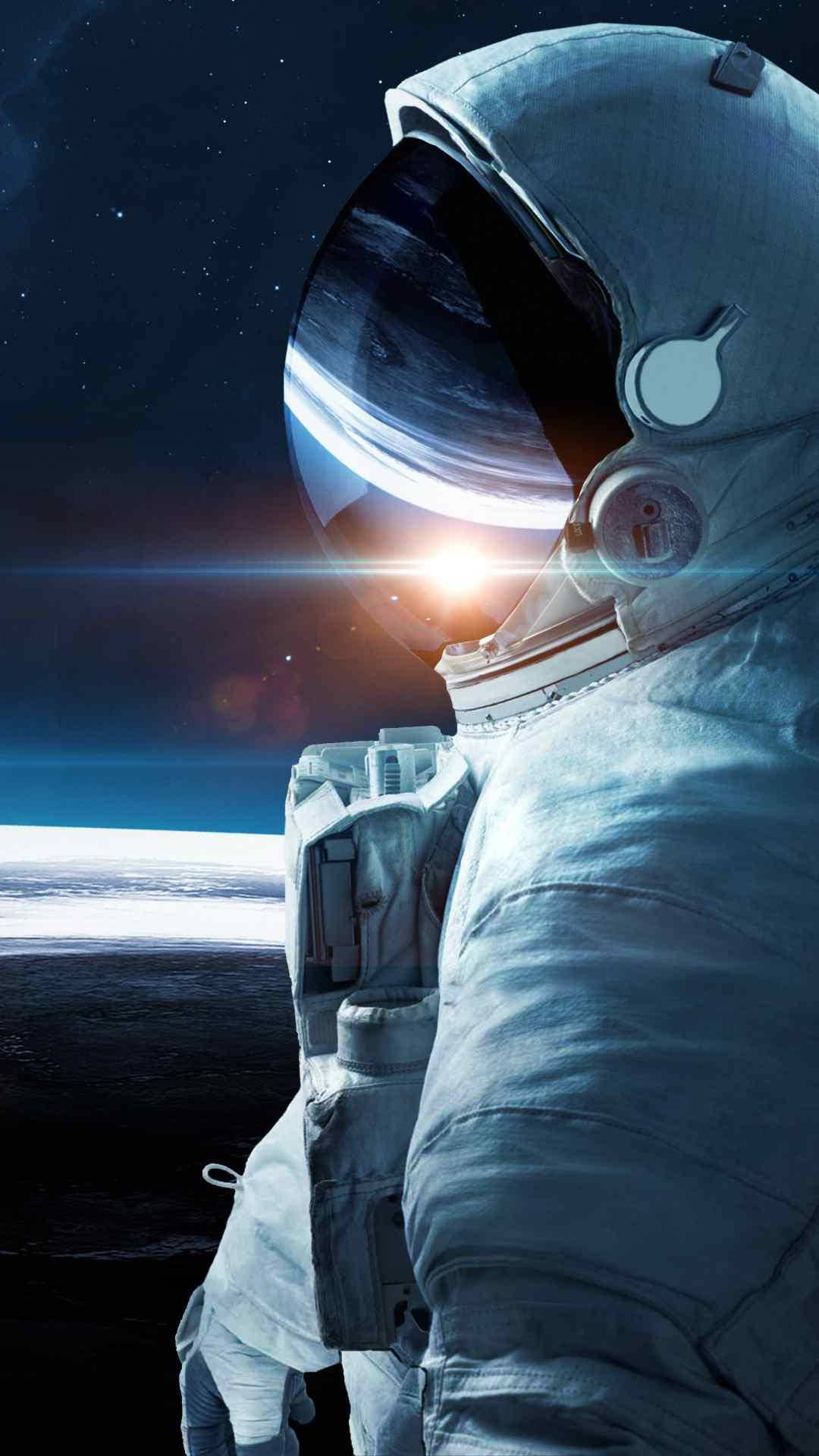 Astronaut, white spacesuit, glowing planet, Full HD Phone Wallpaper
