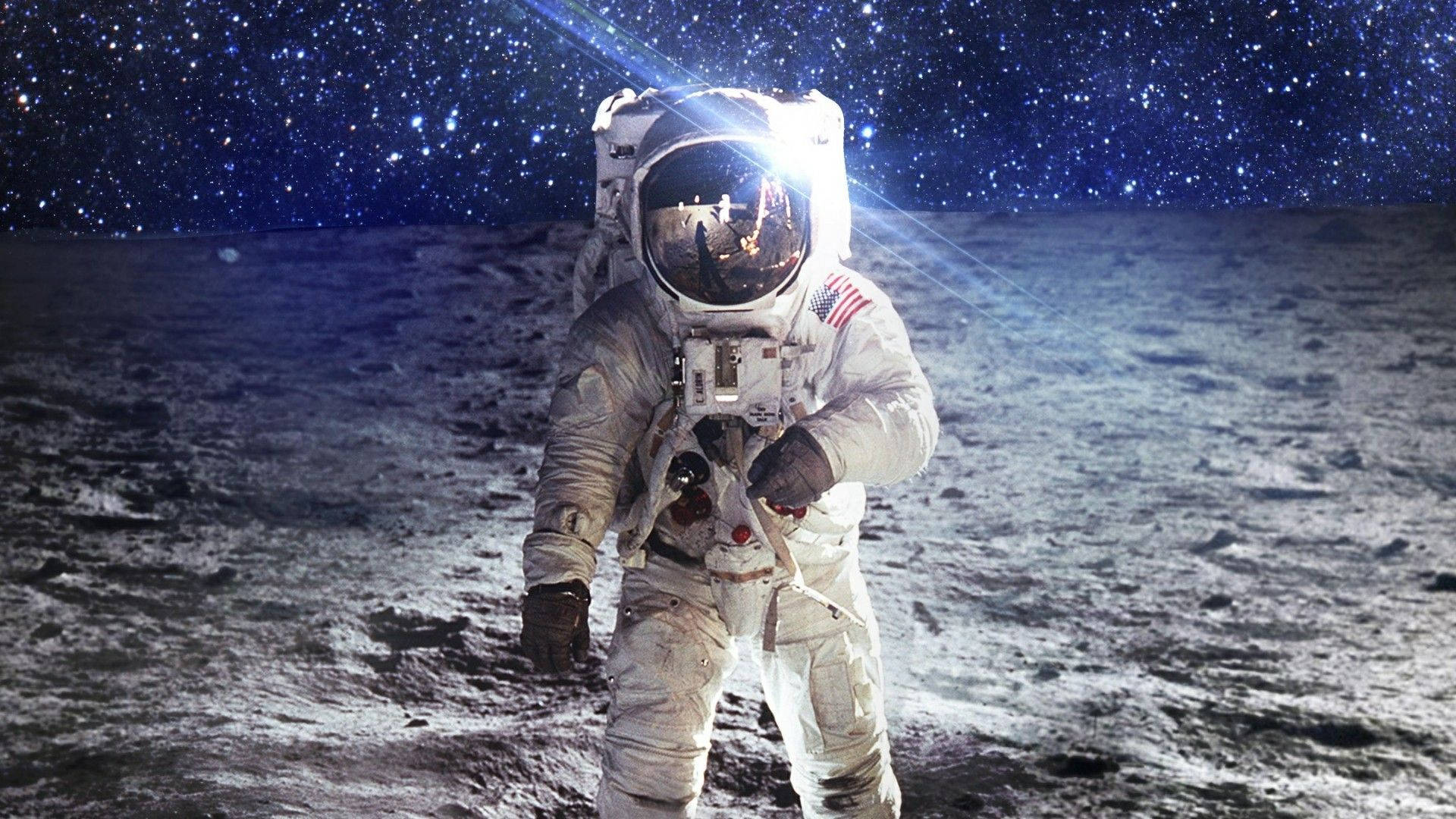 astronaut, moon, cratered surface, Full HD Desktop Wallpaper