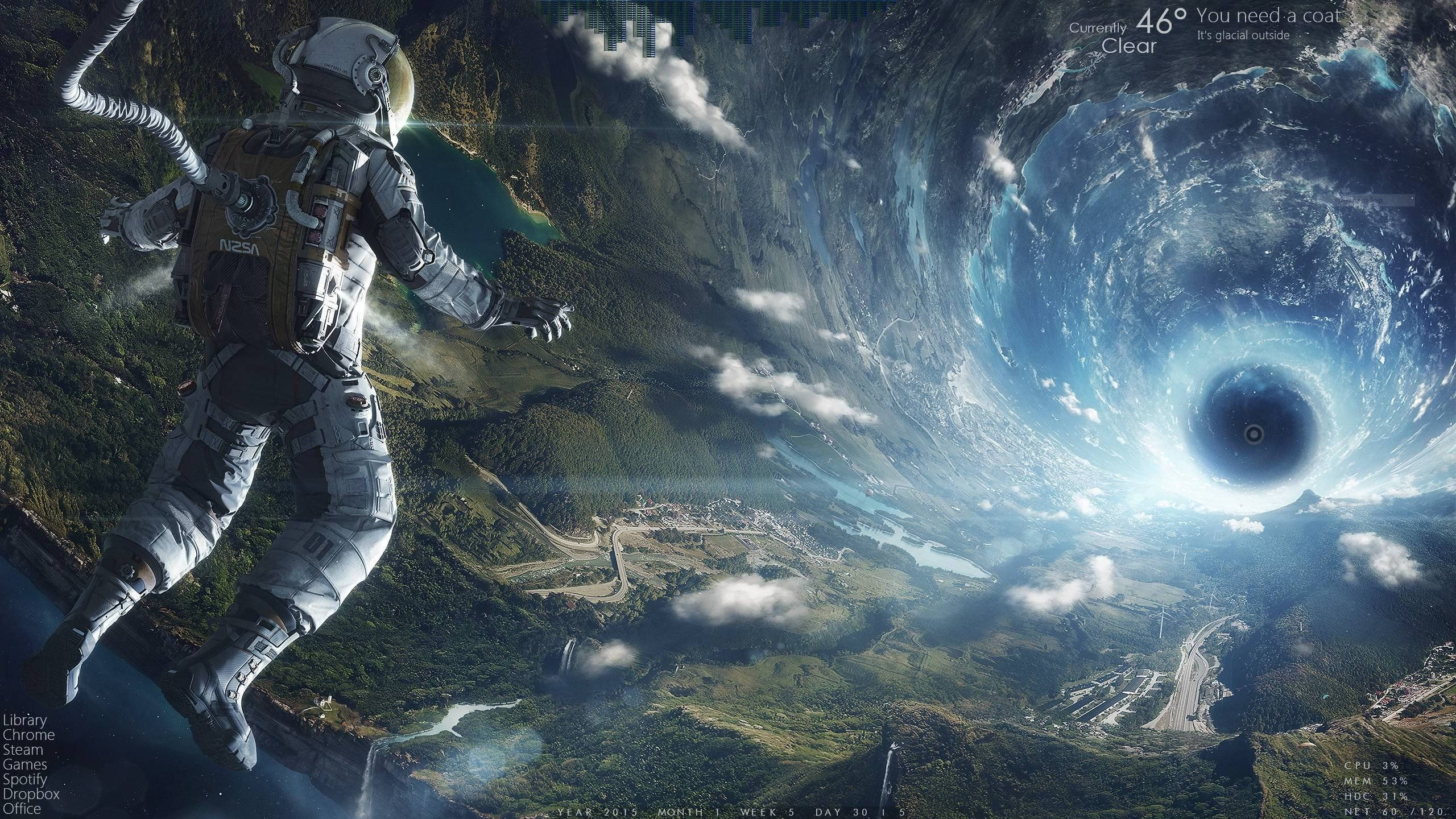 Astronaut, wormhole, black hole, 2K Desktop Wallpaper