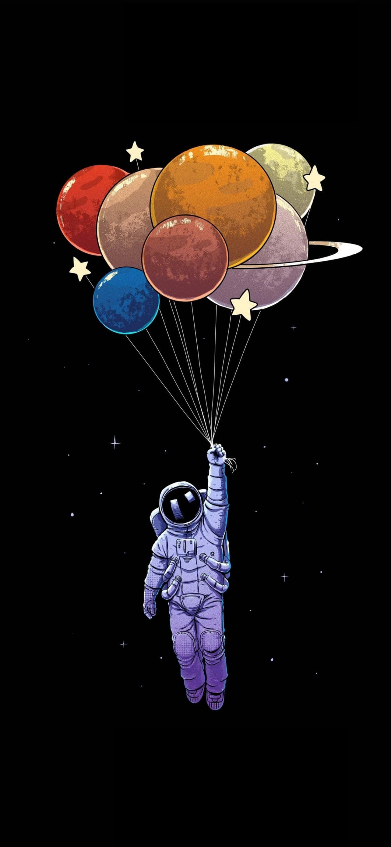 Astronaut, iPhone, colorful planet balloons, 2K Phone Wallpaper