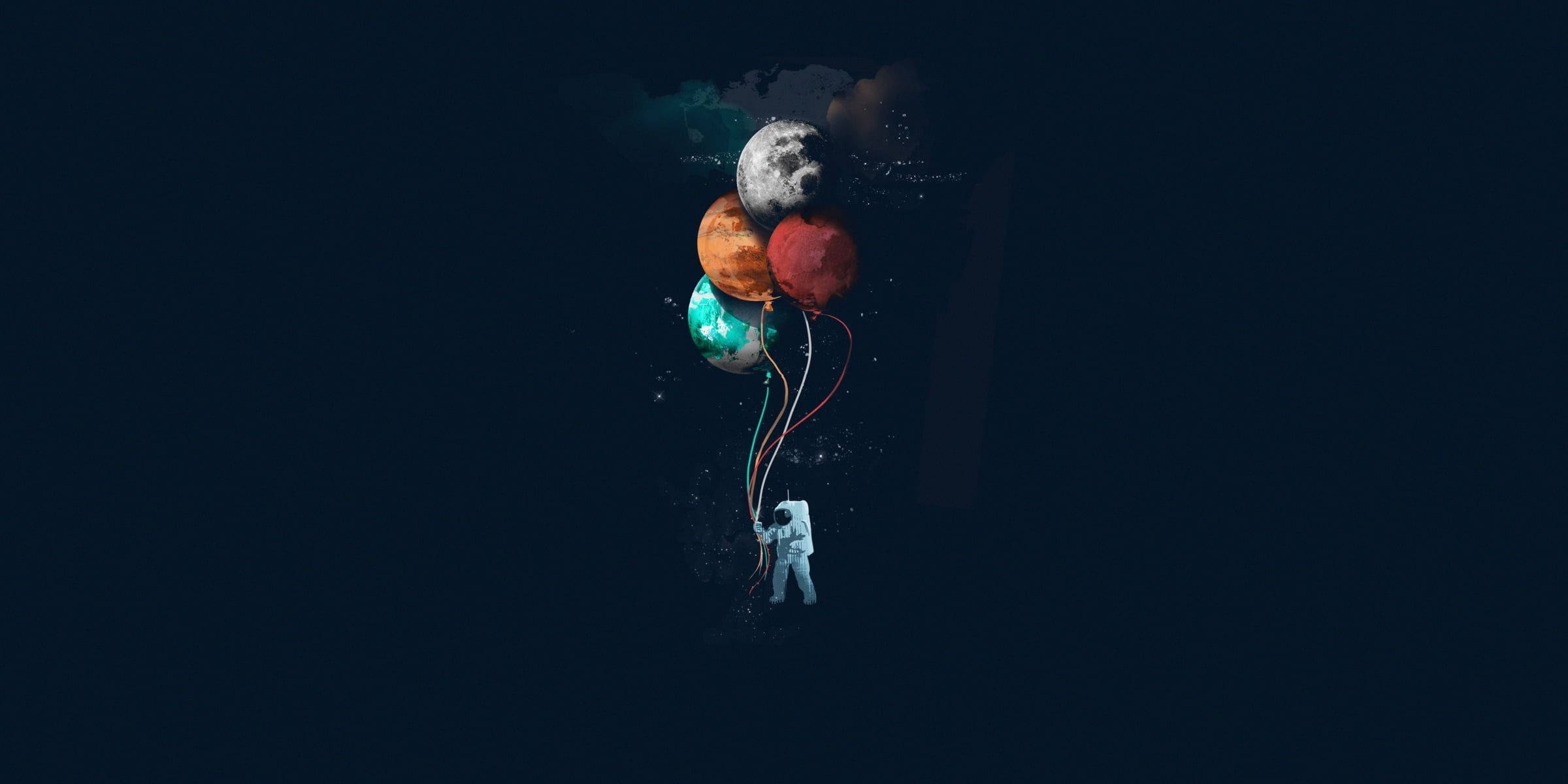 Astronaut, red planet, colorful balloons, Full HD Desktop Wallpaper