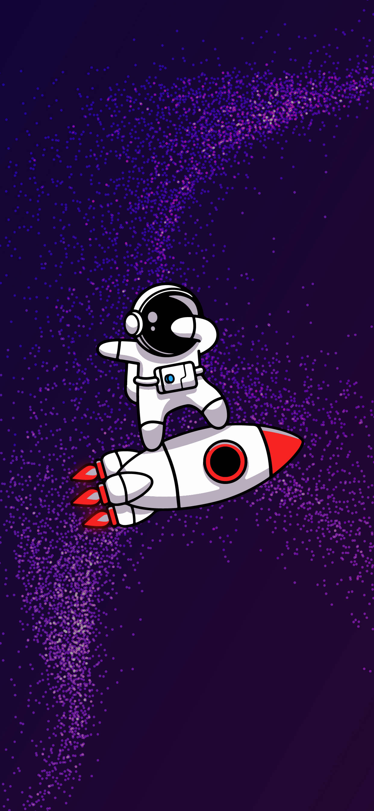 cartoon astronaut, rocket ship, sparkling purple starfield, 2K Phone Wallpaper