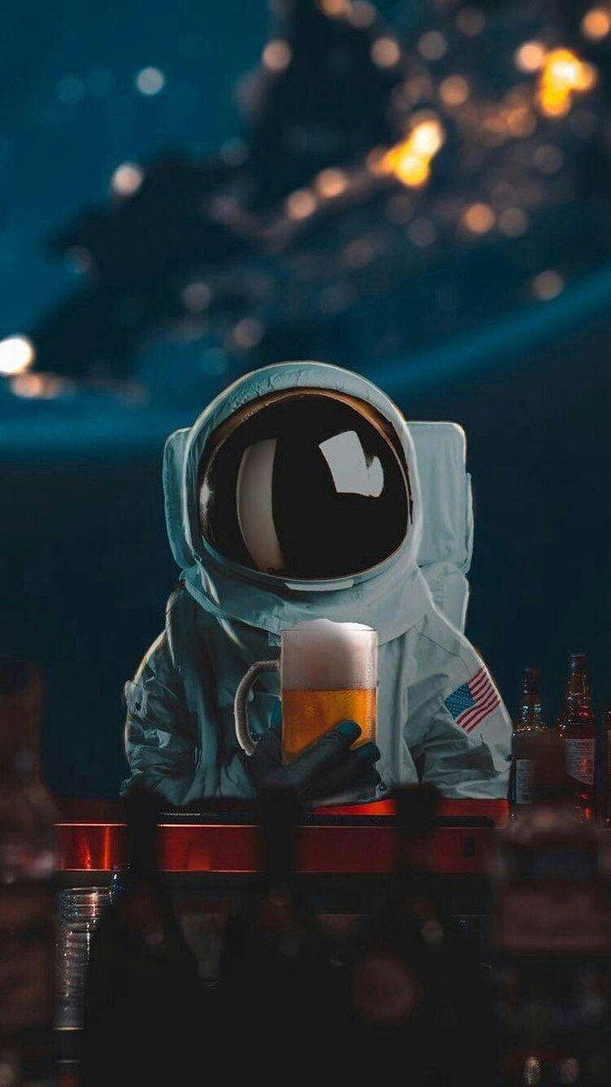 astronaut, white suit, beer, SD Phone Wallpaper