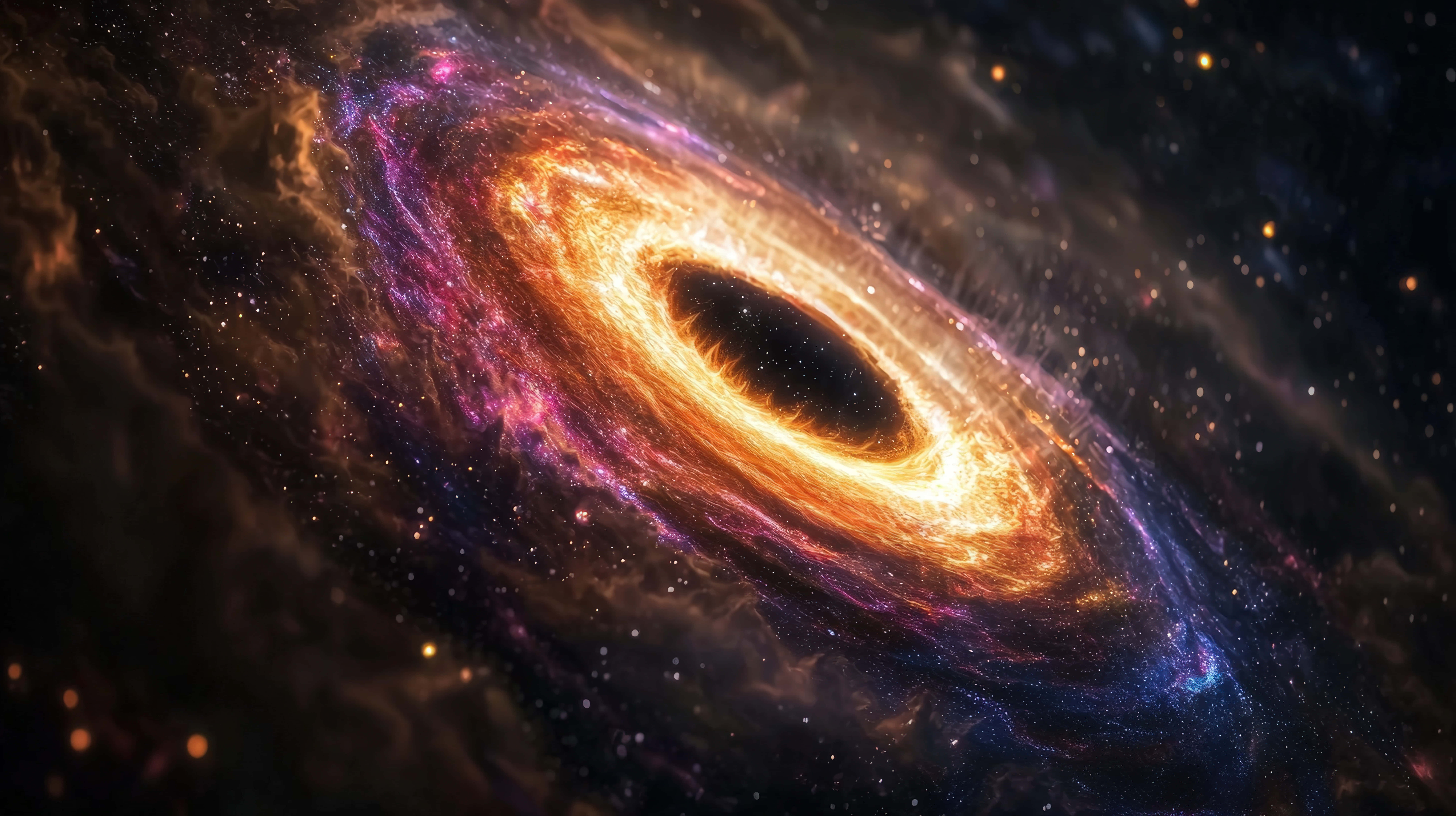 black hole, fiery orange gas, purple gas, 8K Desktop Wallpaper