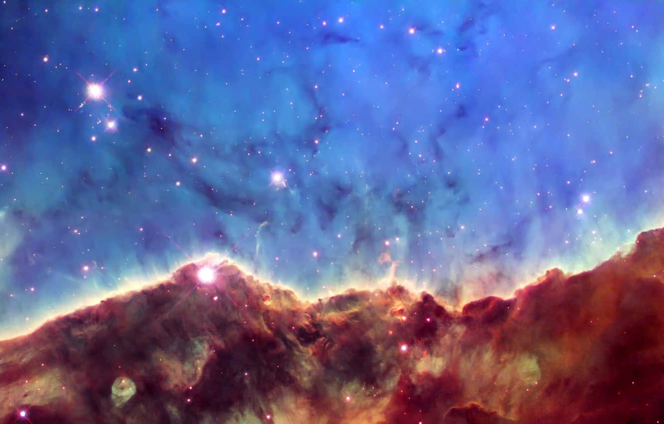 blue and orange nebula, glowing red orange clouds, bright stars, HD Desktop Wallpaper