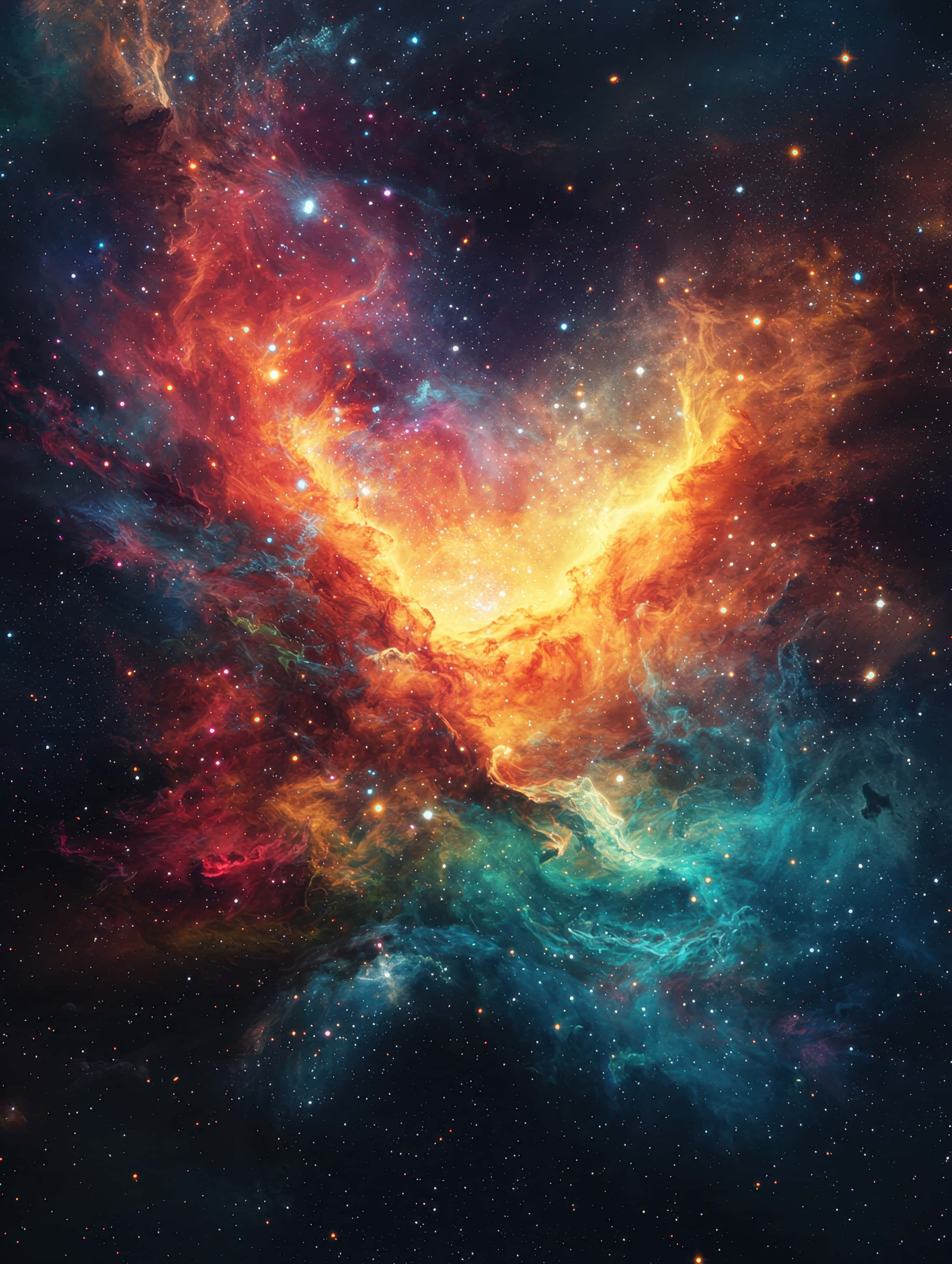 cosmic nebula, fiery orange, teal, 2K Phone Wallpaper