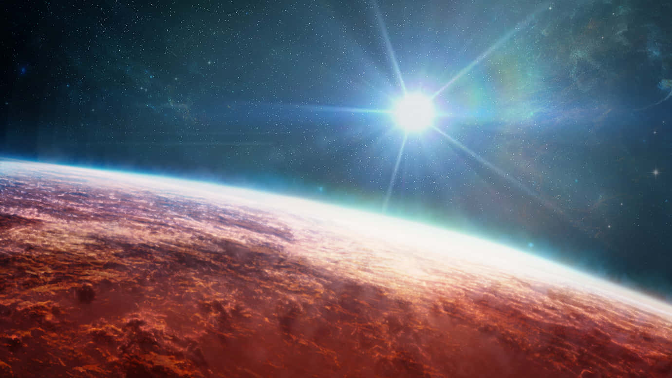 bright planet, blazing star, glowing atmospheric bands, HD Desktop Wallpaper