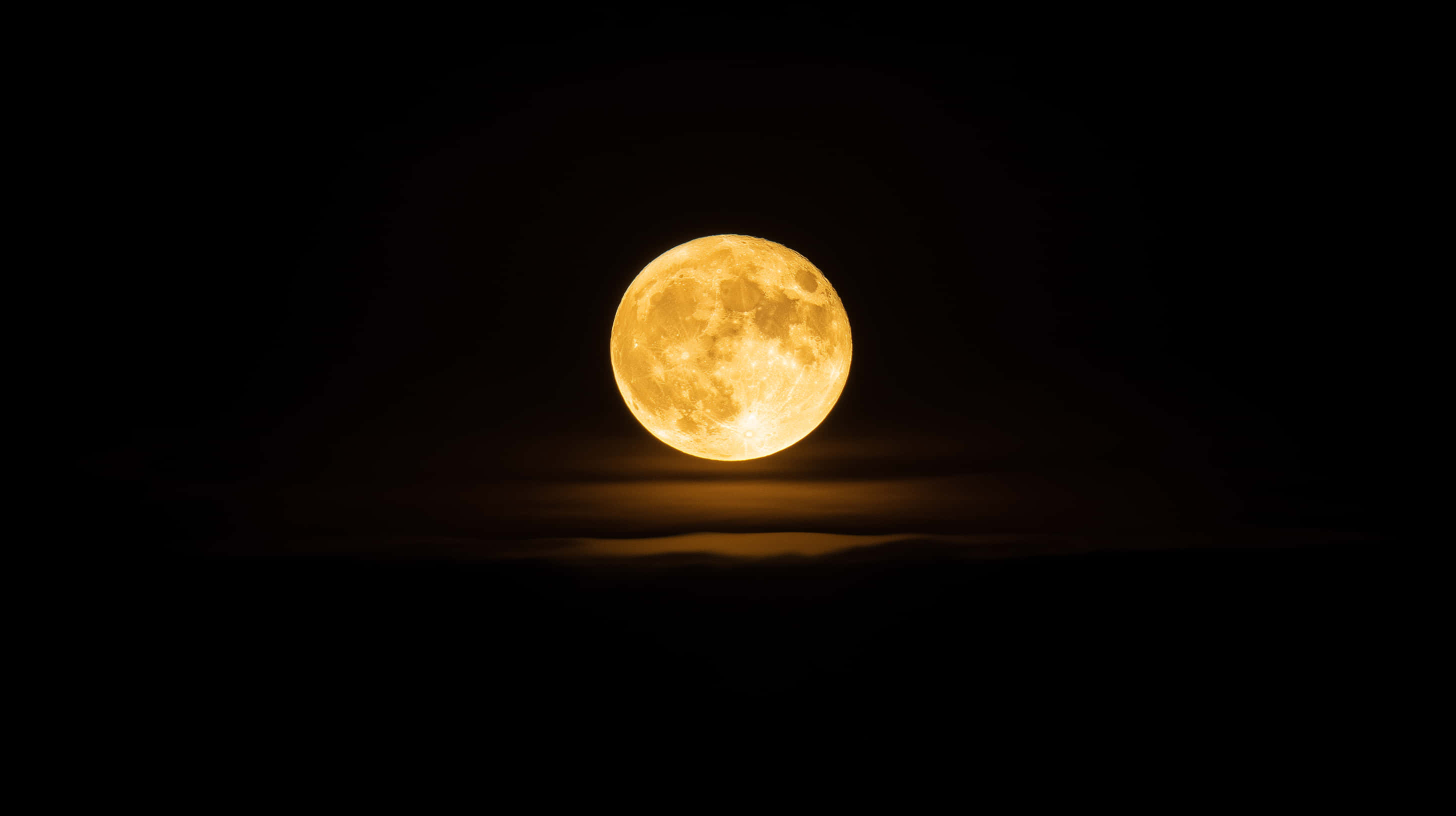 golden full moon, silhouetted mountains, night sky, 2K Desktop Wallpaper
