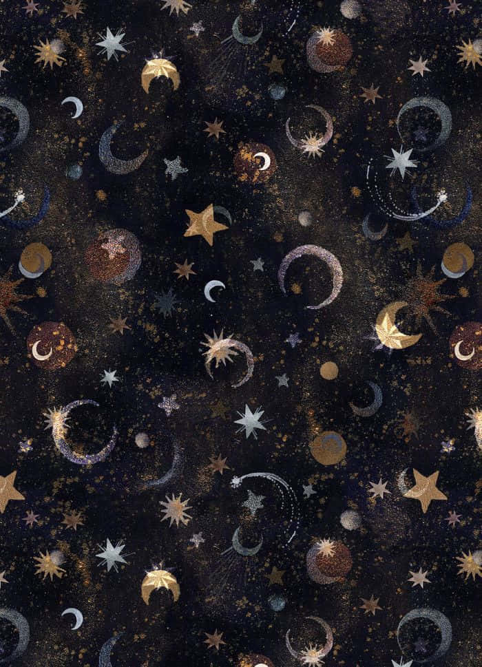 celestial pattern texture, glittering gold, silver stars, SD Phone Wallpaper