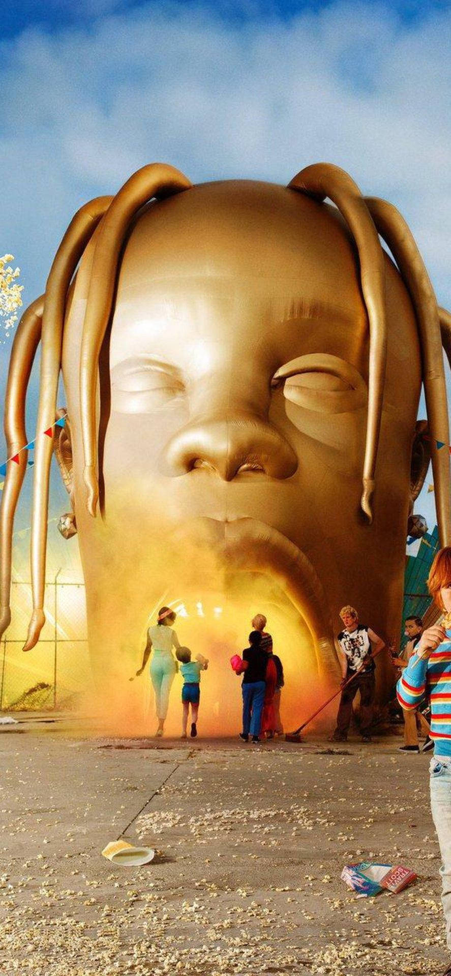 Astroworld iPhone, golden sculpture, serene face, Full HD Phone Wallpaper
