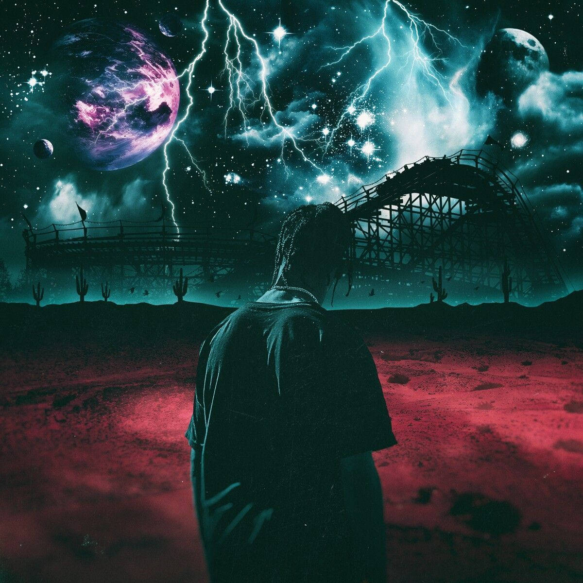Astroworld, red desert, stormy cosmic sky, SD Desktop Wallpaper