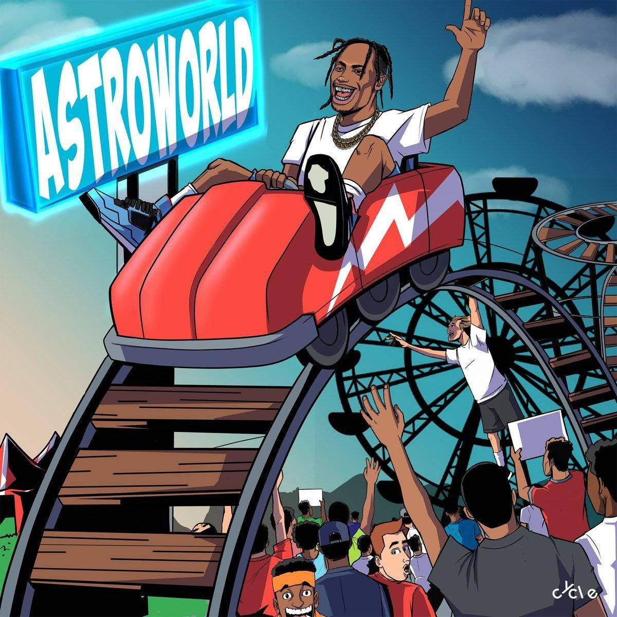 Astroworld, red roller coaster, cartoon illustration, SD Desktop Wallpaper