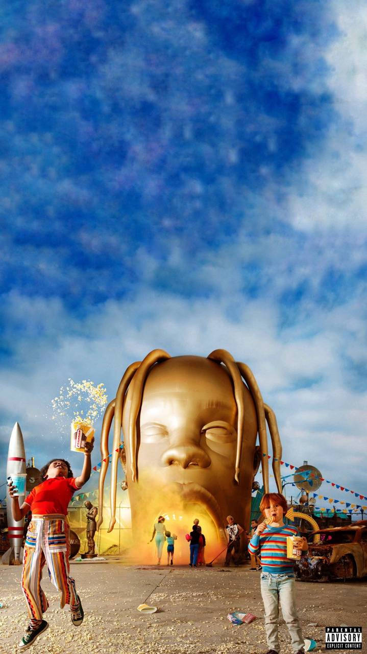 Astroworld, golden baby head sculpture, dreadlocks, HD Phone Wallpaper