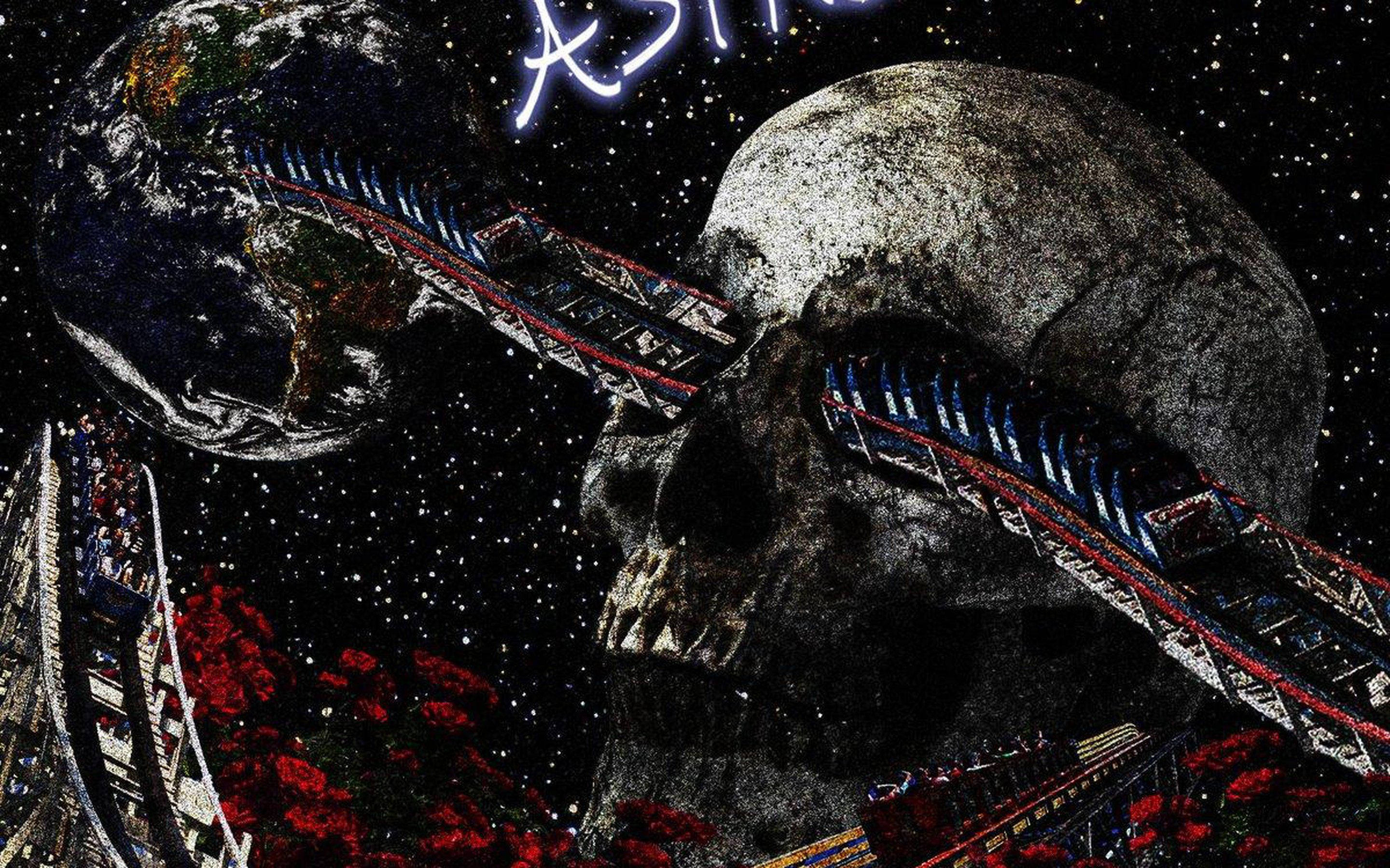 Astroworld, colossal skull, roller coasters, 2K Desktop Wallpaper