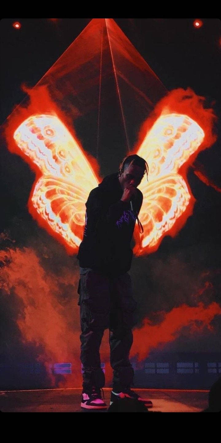 Astroworld, glowing fiery butterfly wings, red stage lights, HD Phone Wallpaper