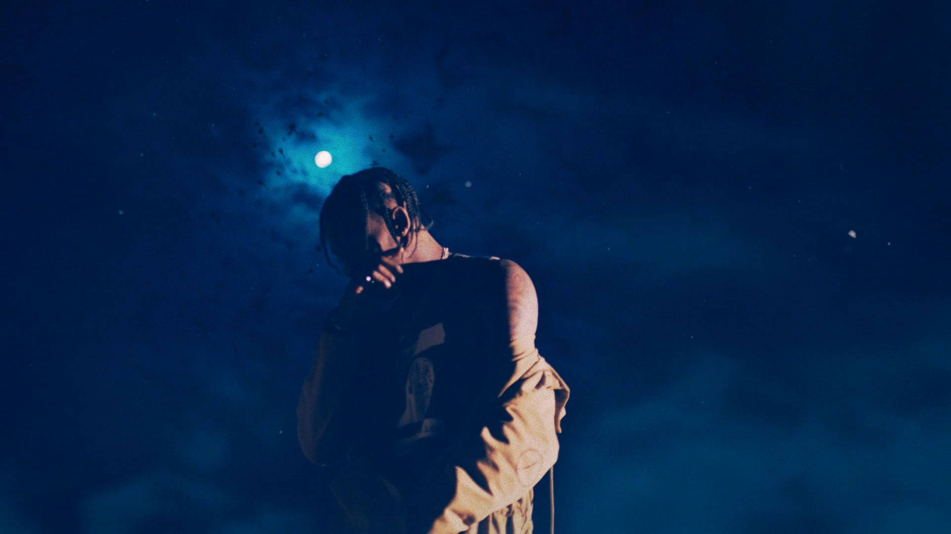 Astroworld, deep blue night sky, glowing moon, Full HD Desktop Wallpaper