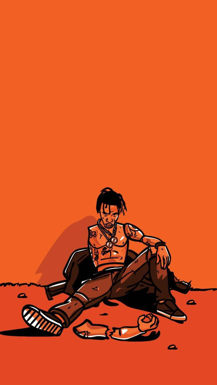 Astroworld, tattooed man, solid orange background, HD Phone Wallpaper