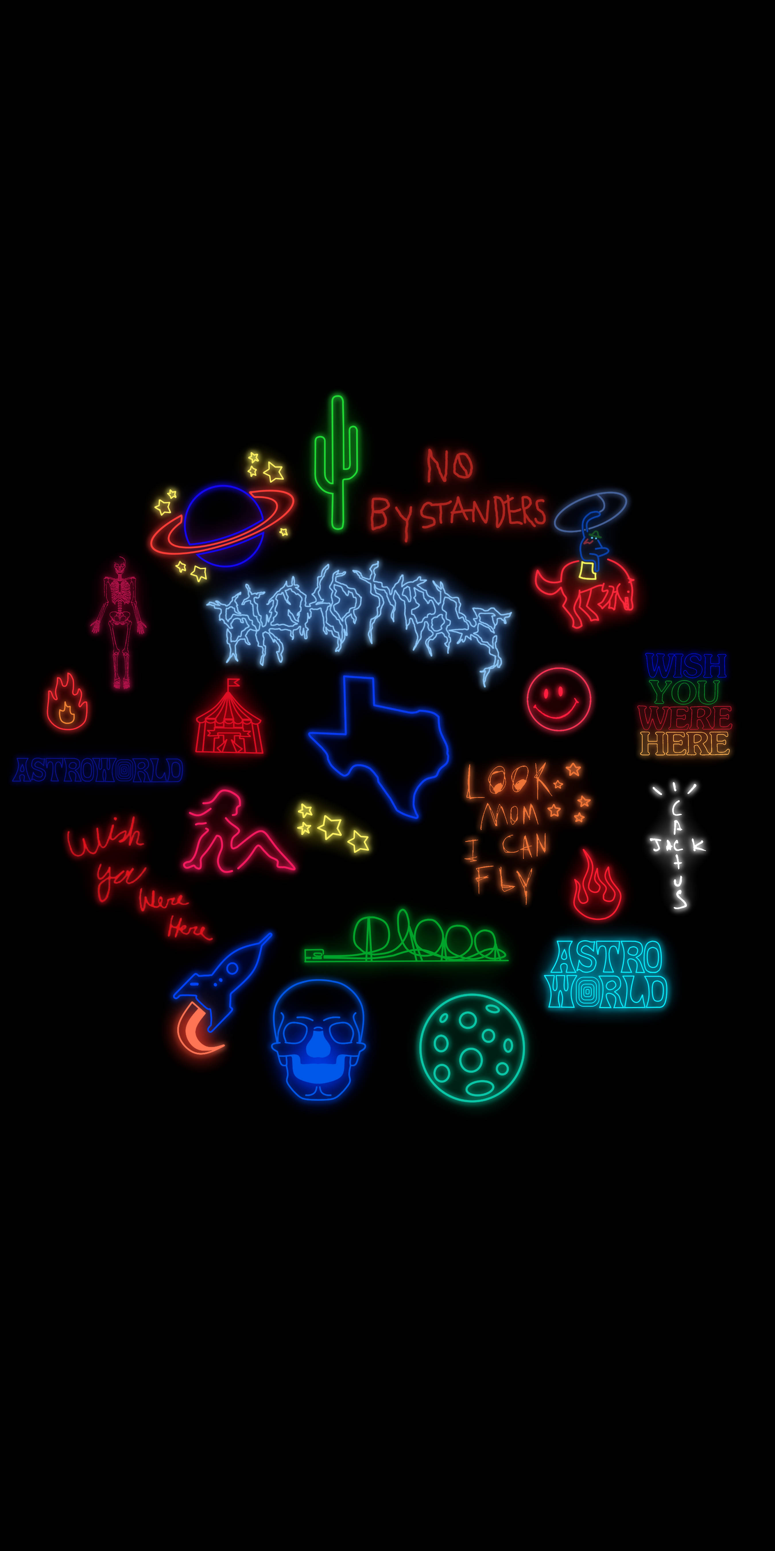 Astroworld, iPhone, neon signs, 5K Phone Wallpaper