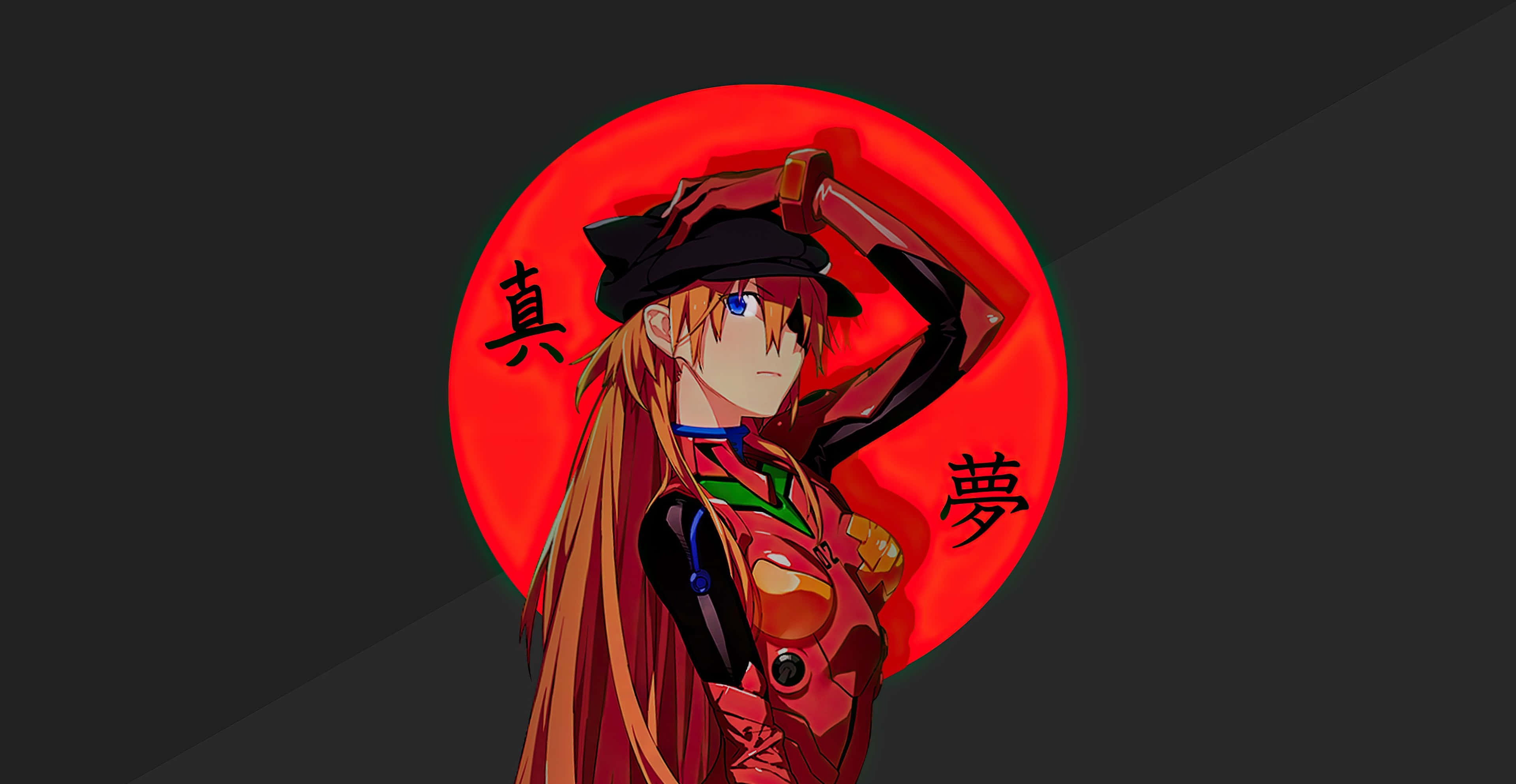 Asuka Langley Soryu, red mech suit, glowing red circle, 4K Desktop Wallpaper