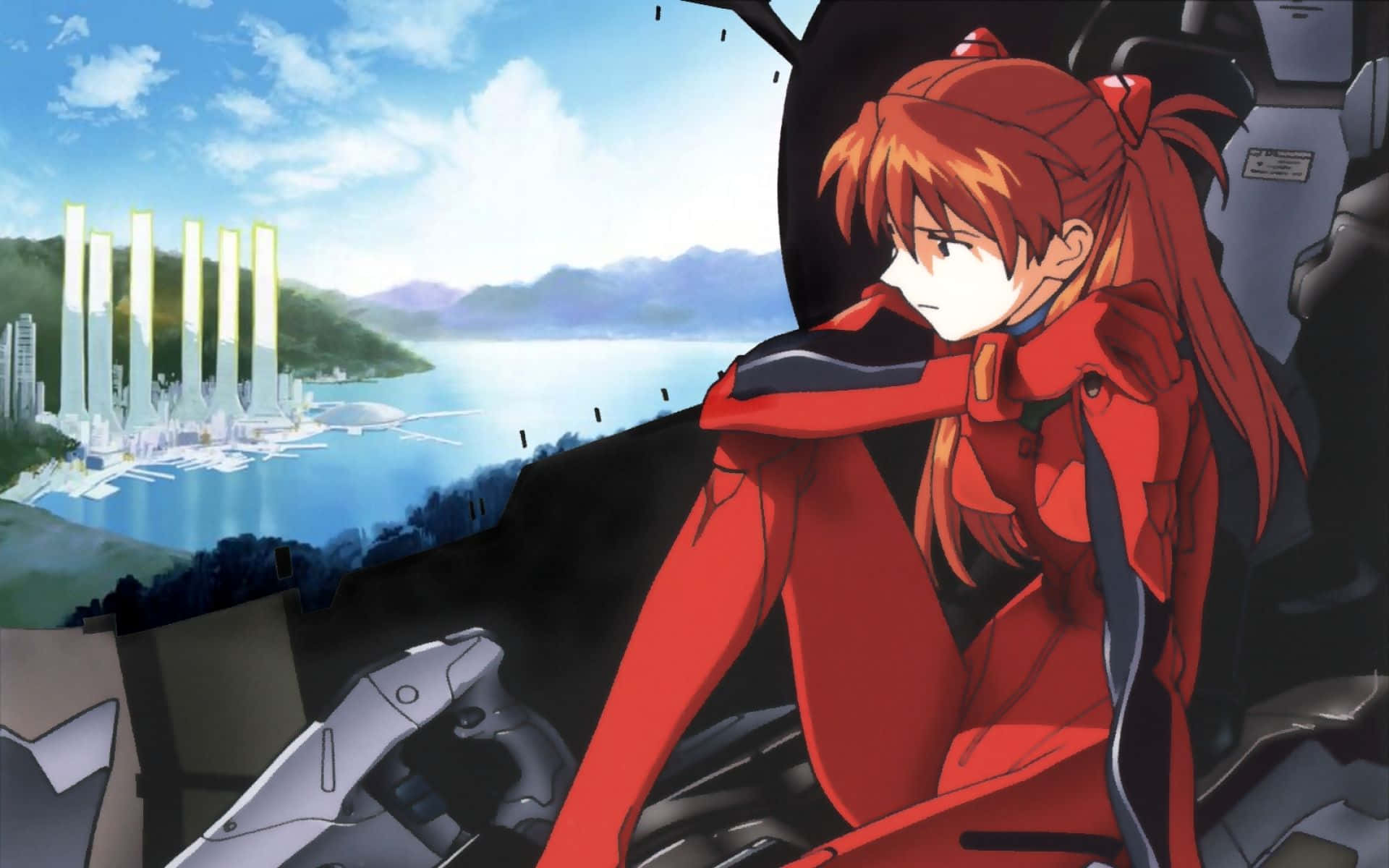 Asuka Langley Soryu, red suit, cockpit, Full HD Desktop Wallpaper