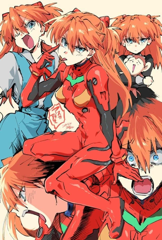 Asuka Langley Soryu, fiery orange hair, blue eyes, SD Phone Wallpaper