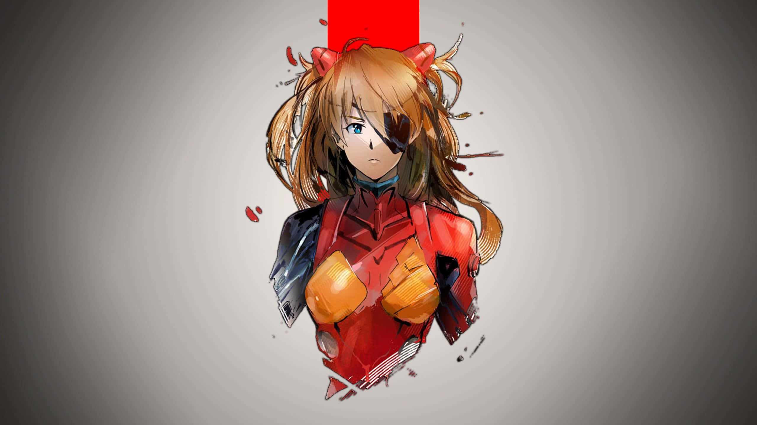 Asuka Langley Soryu, vibrant red hair, red and black armored suit, 2K Desktop Wallpaper