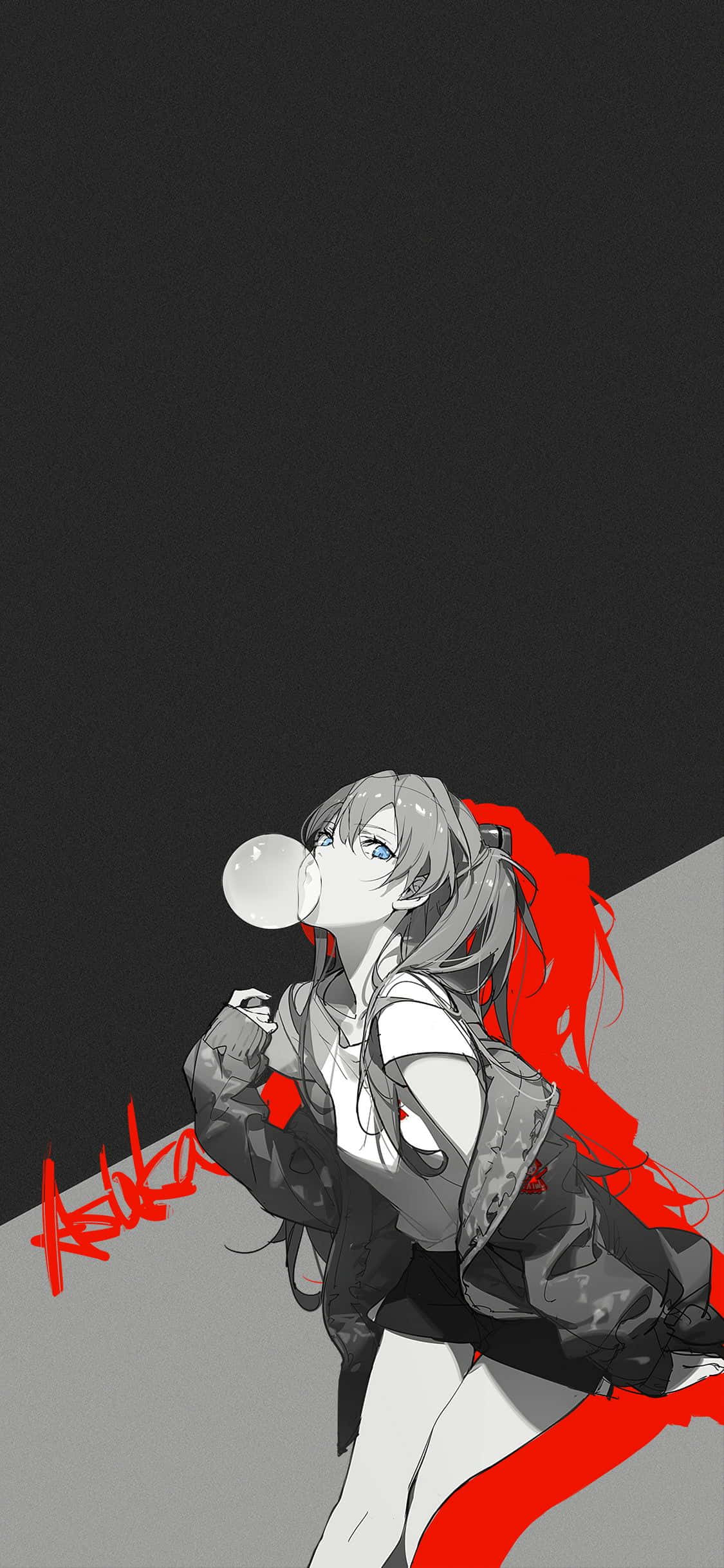 Asuka Langley Soryu, gray hair, bubblegum bubble, Full HD Phone Wallpaper