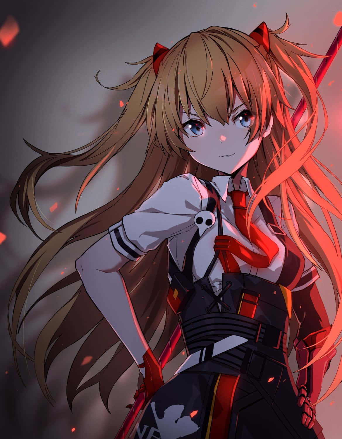 Asuka Langley Soryu, long brown hair, red cat ears, HD Phone Wallpaper