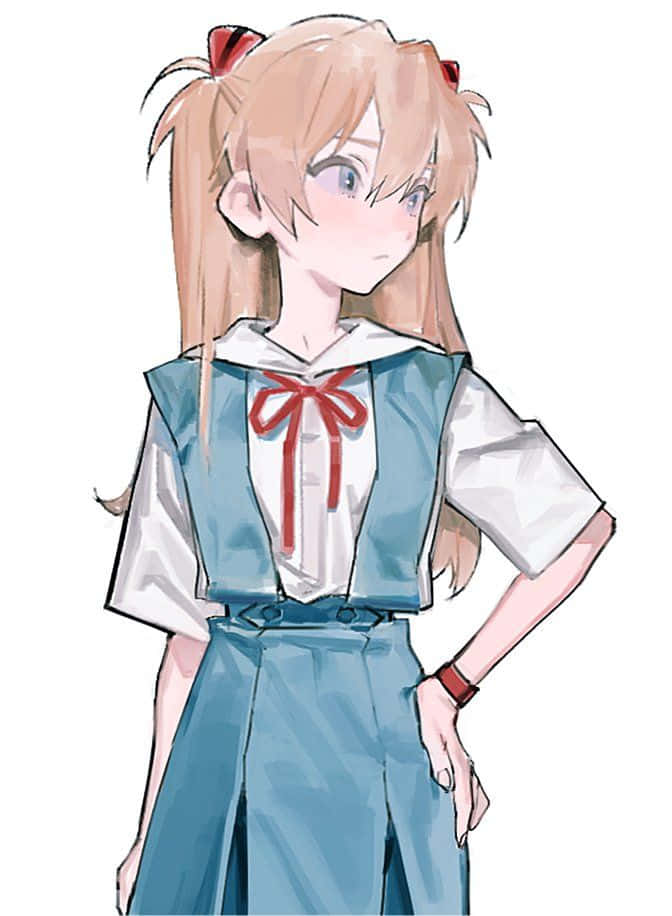 Asuka Langley Soryu, blonde pigtails, red bow, SD Phone Wallpaper