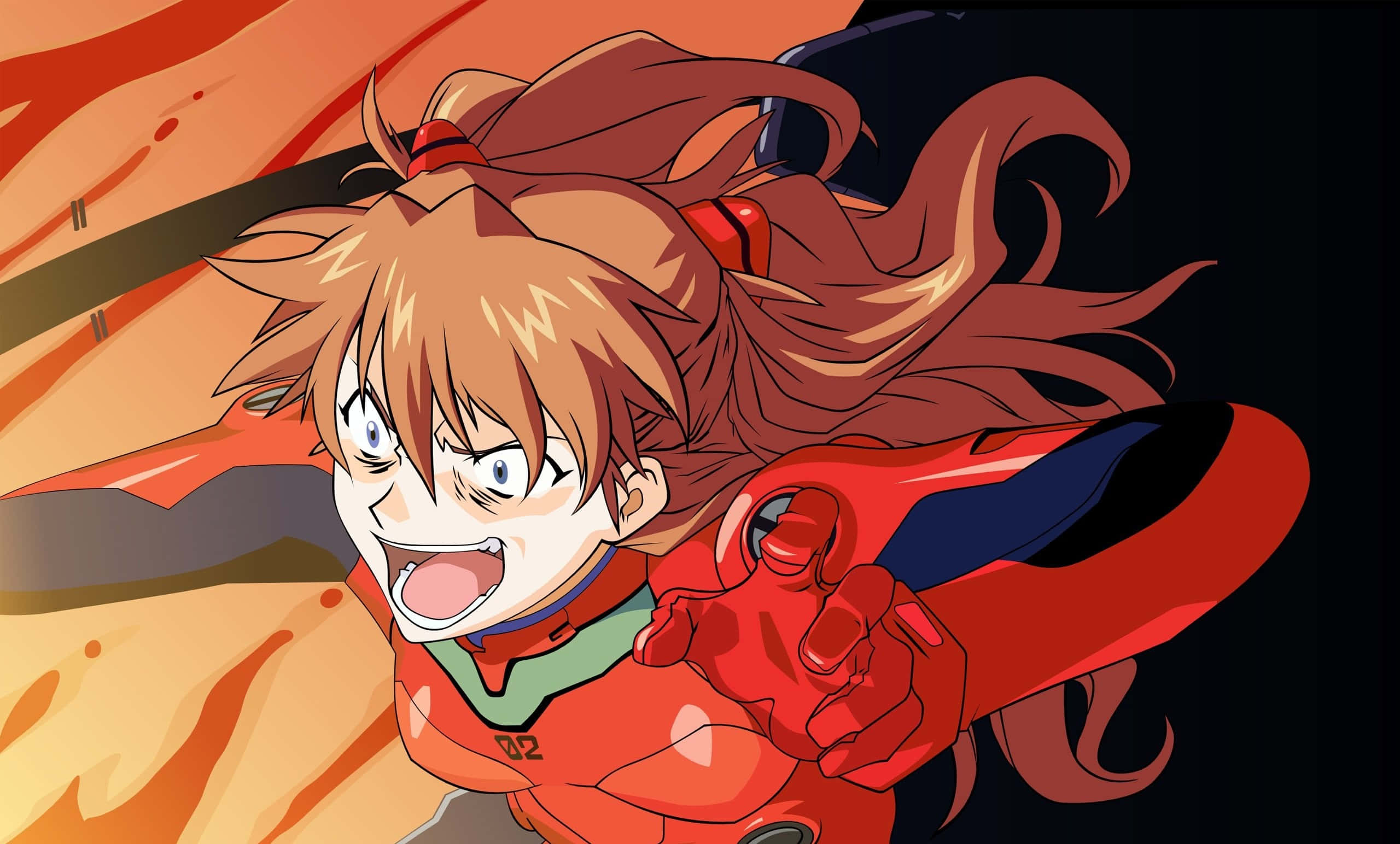 Asuka Langley Soryu, red suit, wild hair, 2K Desktop Wallpaper