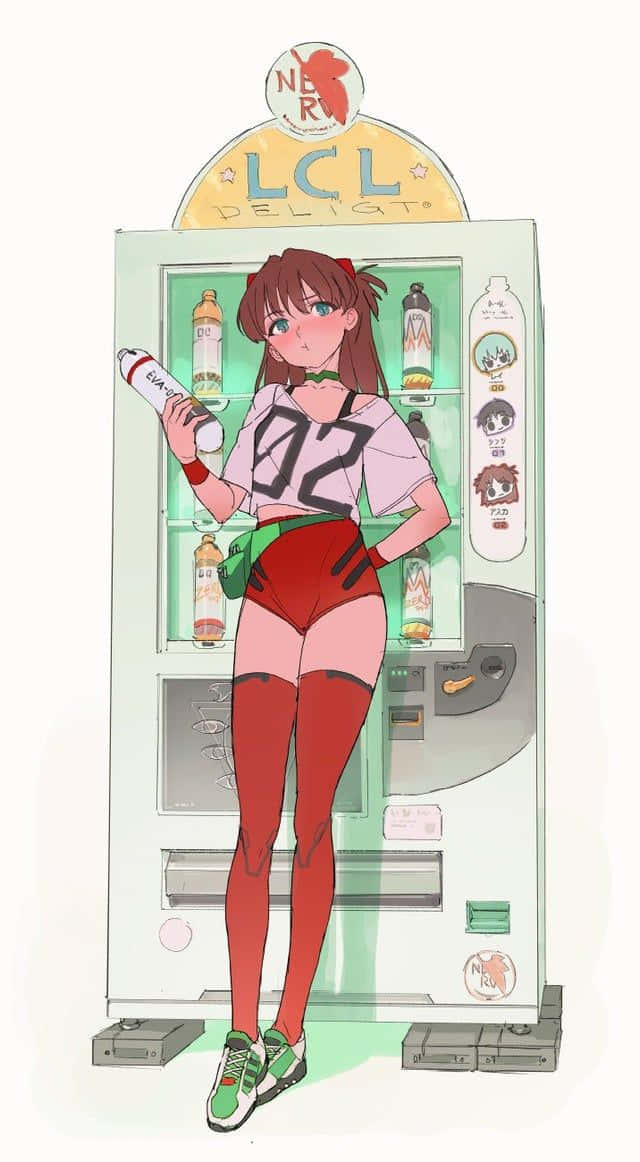 Asuka Langley Soryu, red and white sports gear, vending machine, SD Phone Wallpaper