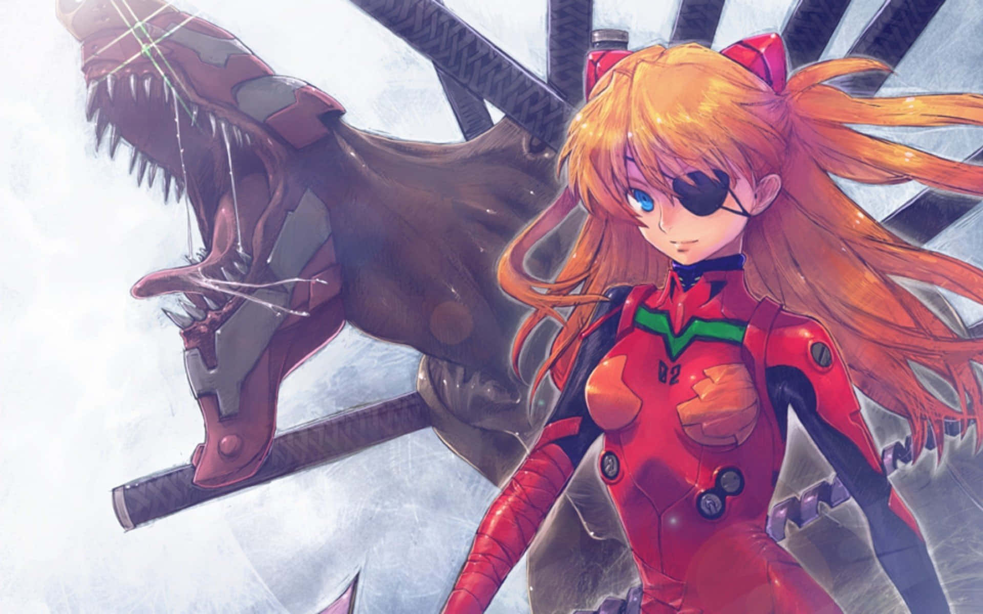Asuka Langley Soryu, orange hair, eyepatch, Full HD Desktop Wallpaper
