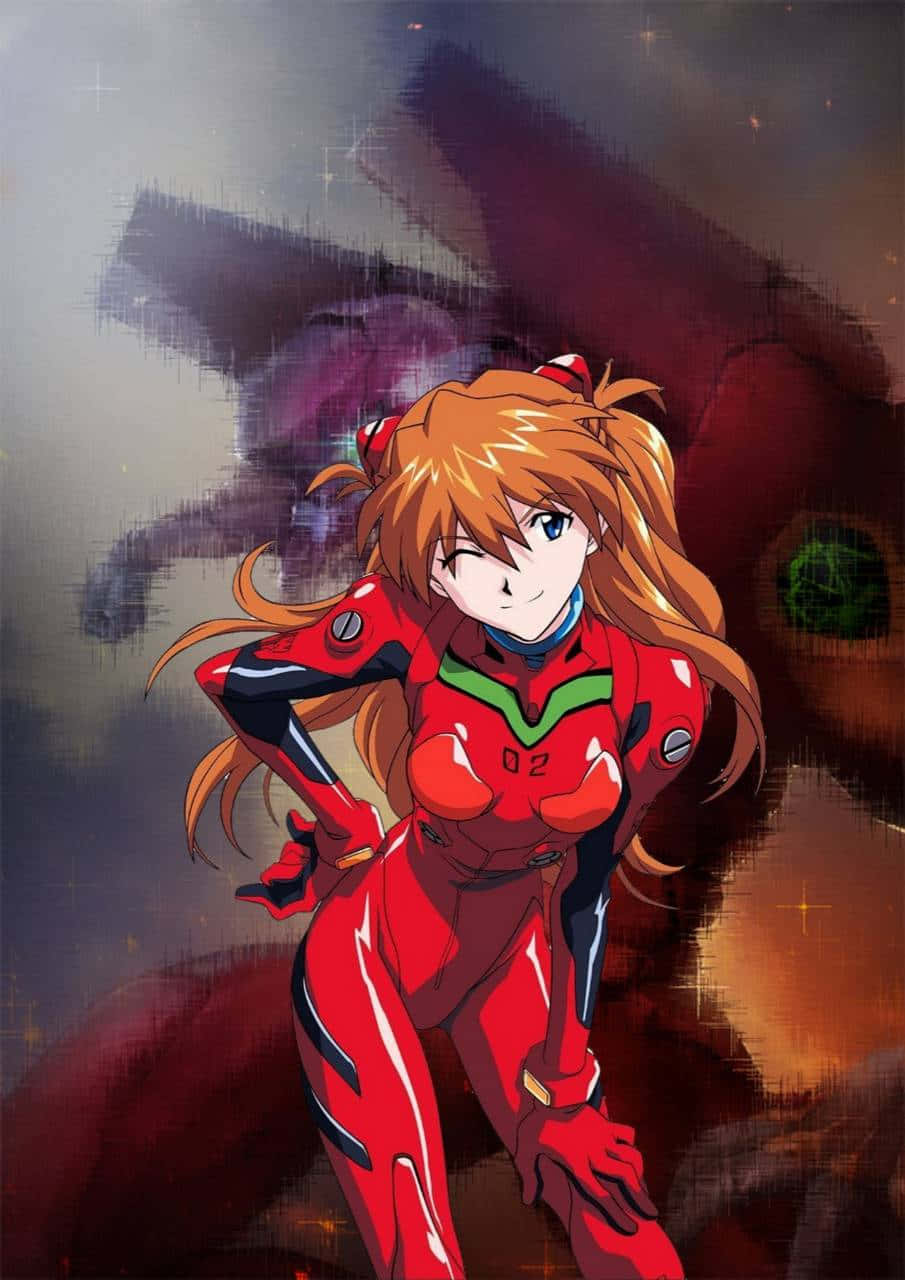 Asuka Langley Soryu, red pilot suit, cosmic backdrop, HD Phone Wallpaper