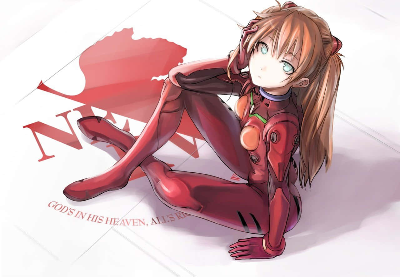 Asuka Langley Soryu, red plug suit, white floor, HD Desktop Wallpaper