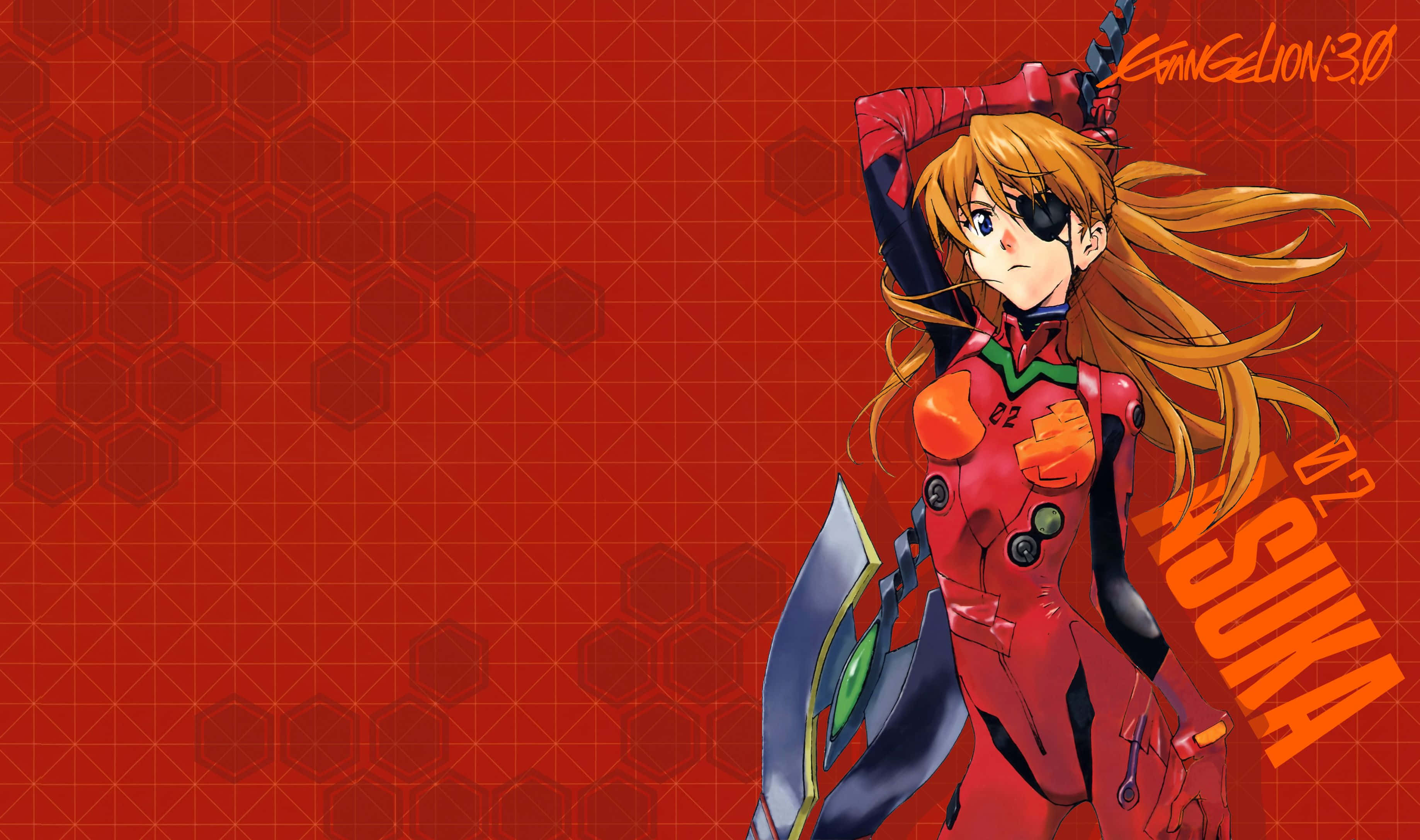 Asuka Langley Soryu, red plugsuit, hexagonal patterns, 2K Desktop Wallpaper