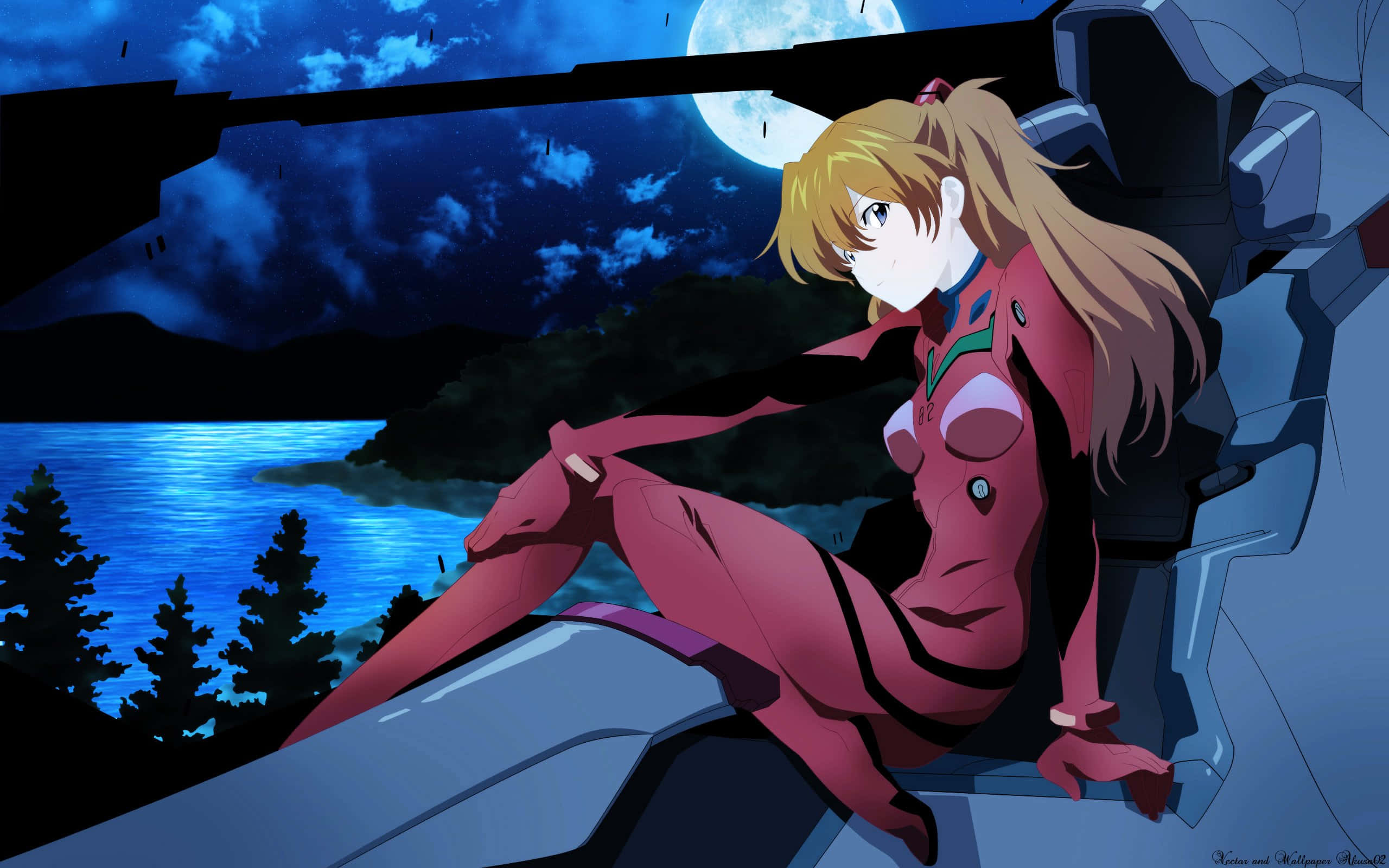 Asuka Langley Soryu, battle mode, red suit, 2K Desktop Wallpaper