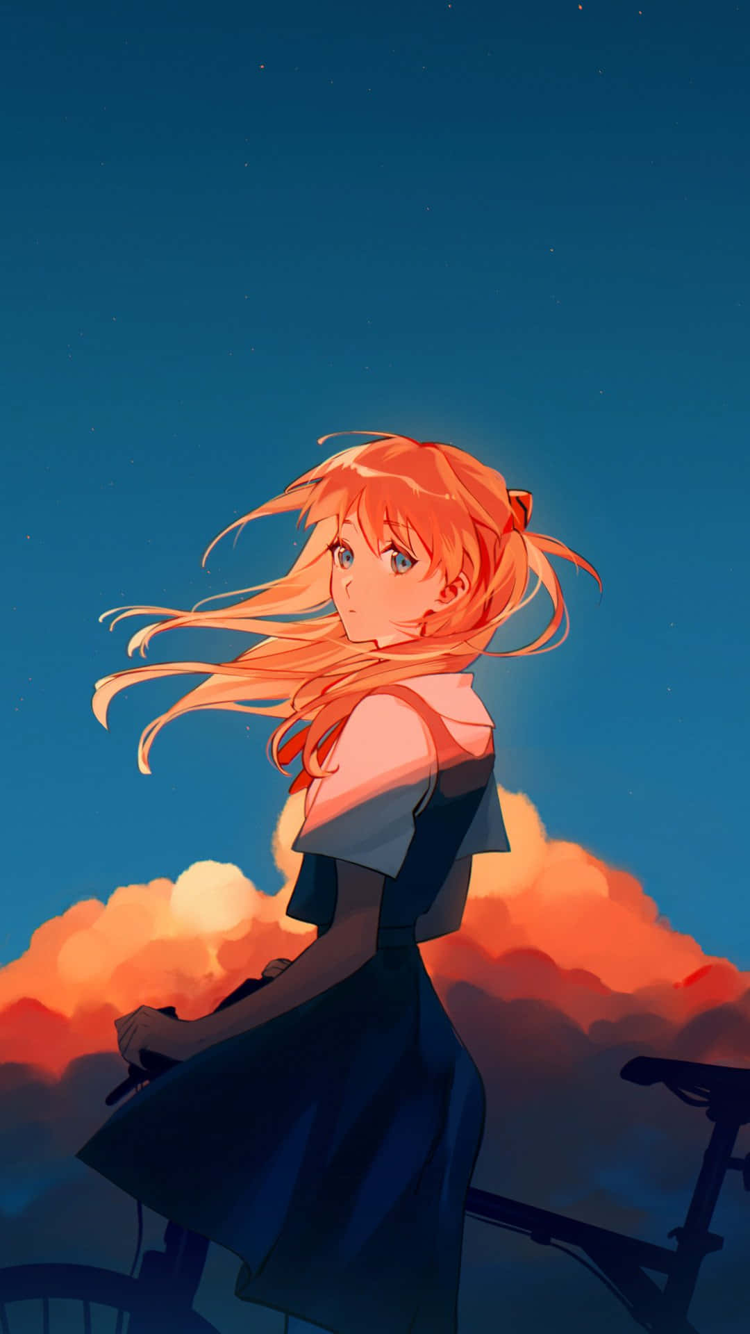 Asuka Langley Soryu, orange hair, bicycle, Full HD Phone Wallpaper