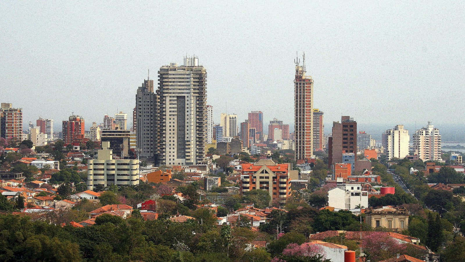 Asuncion, modern skyscrapers, red-roofed houses, HD Desktop Wallpaper