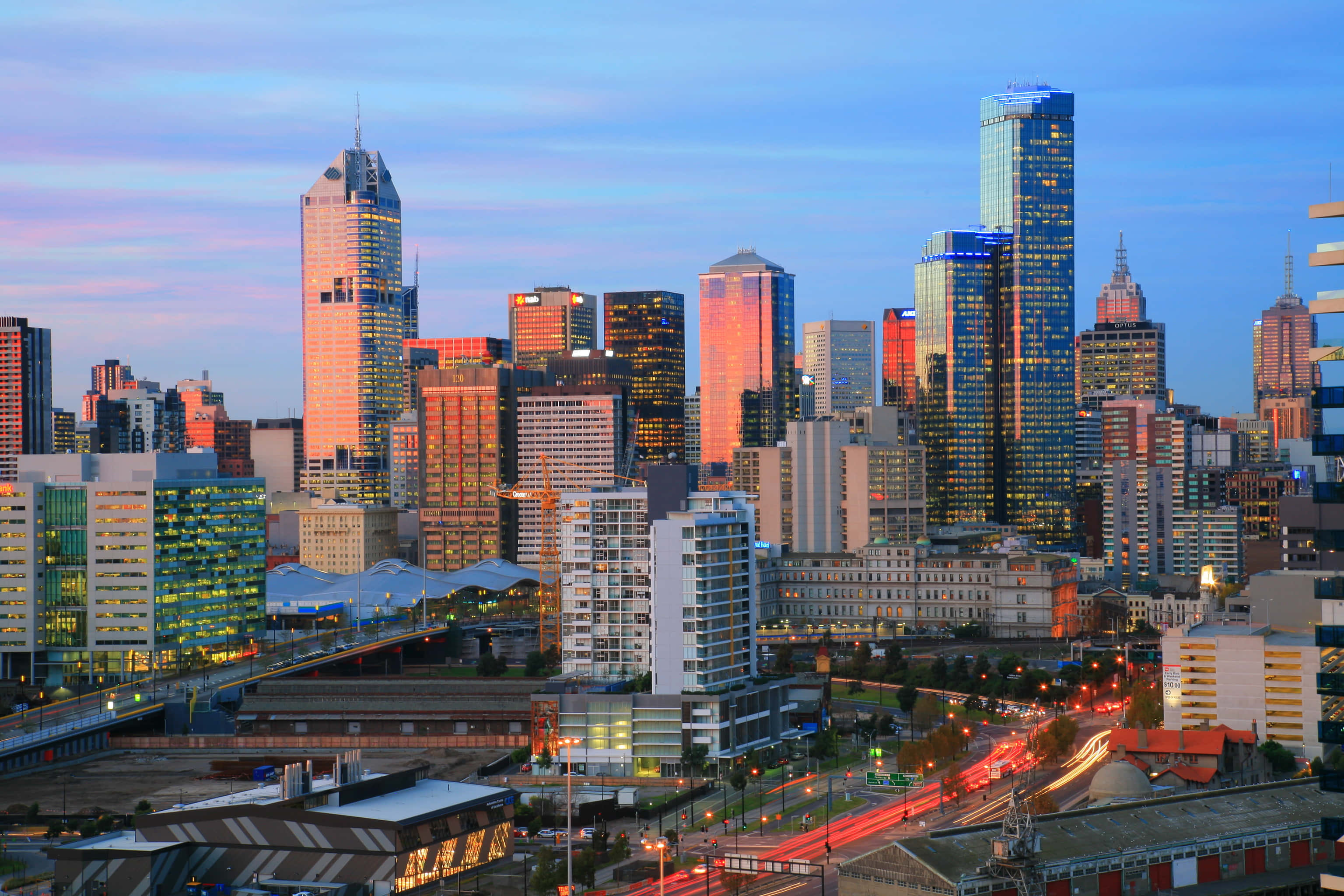 Asuncion, skyscrapers, dusk, 2K Desktop Wallpaper