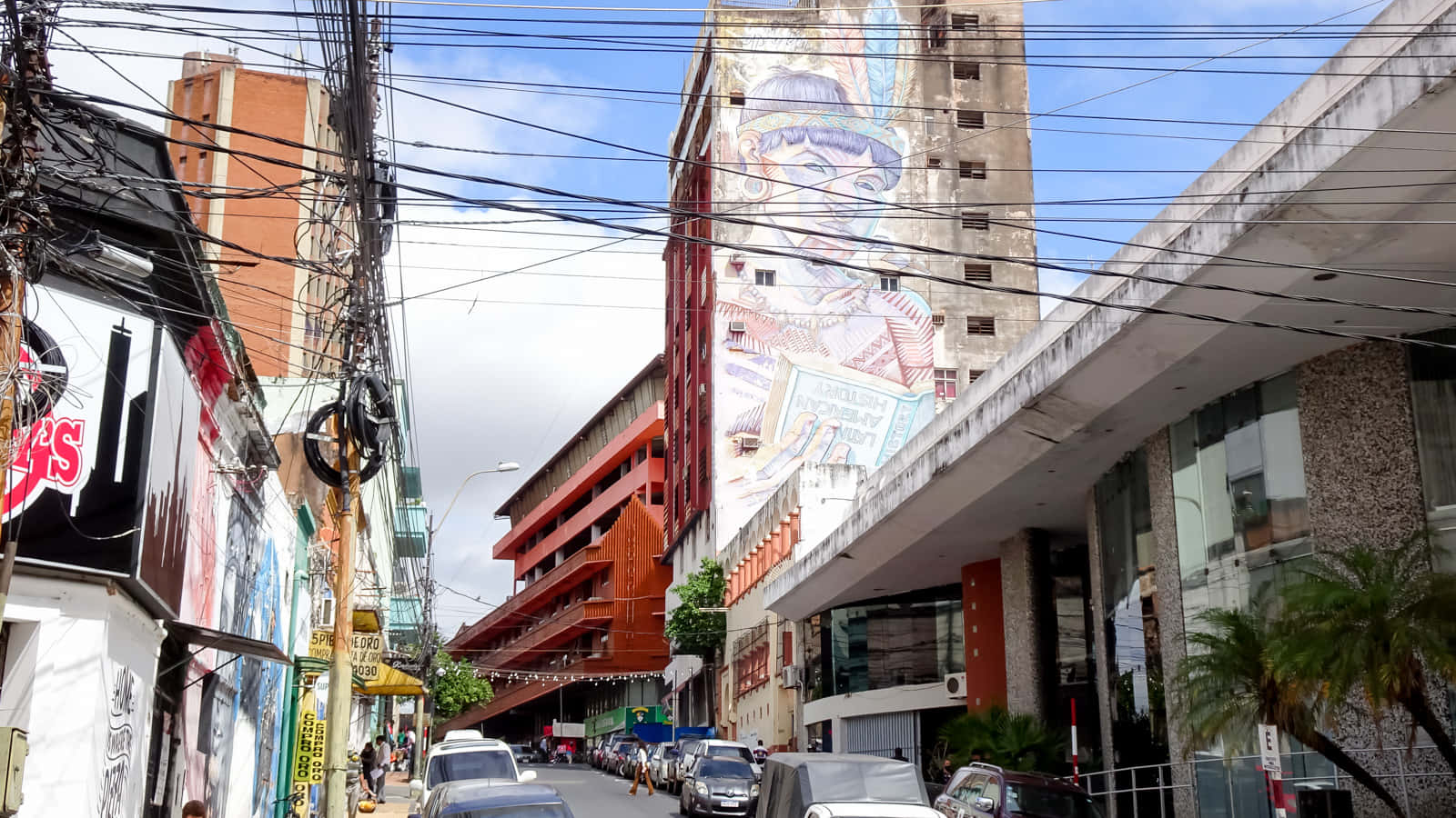 Asuncion, bustling urban street, colorful murals, HD Desktop Wallpaper