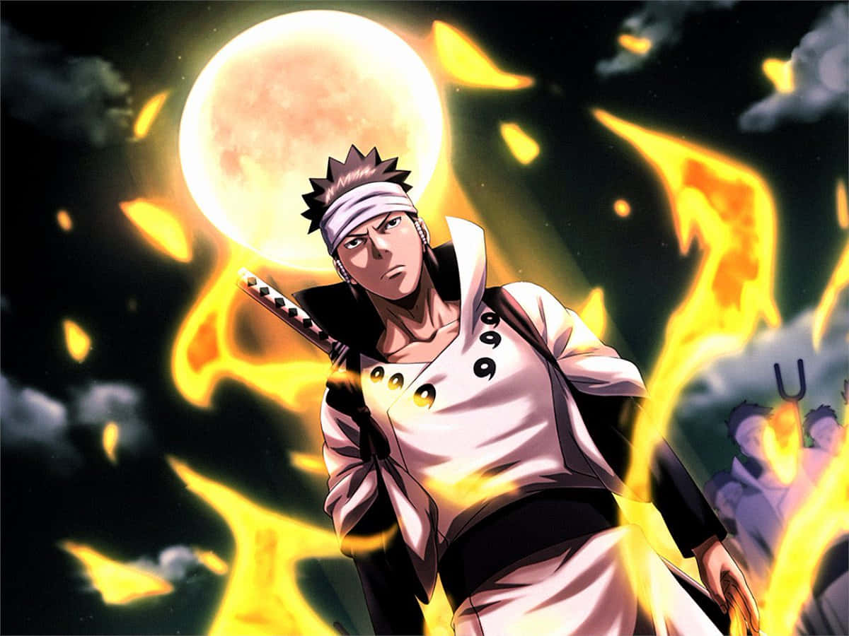 Asura Ōtsutsuki, full moon, fiery orange energy, SD Desktop Wallpaper